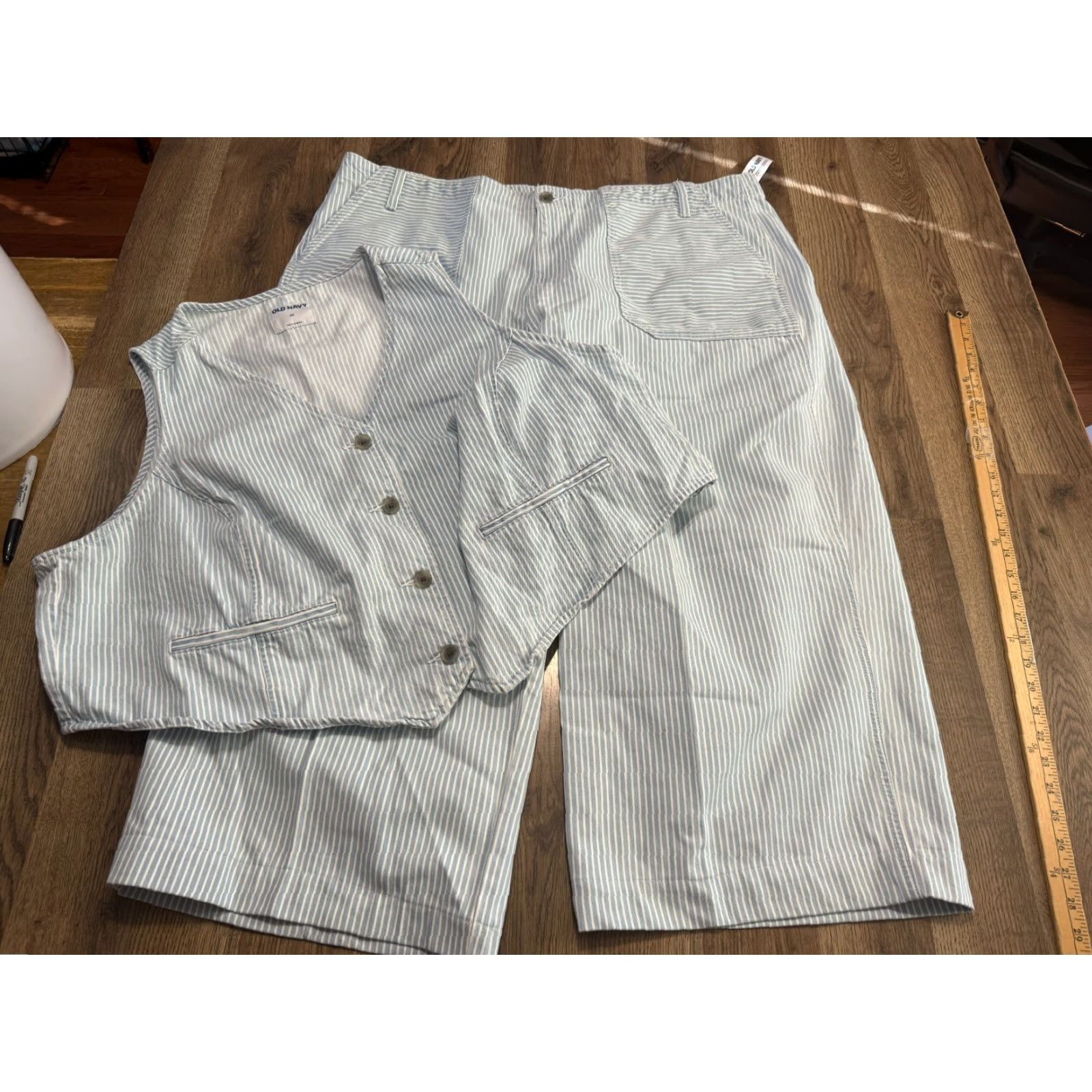 Old Navy VINTAGE Old Navy Outfit Womens 4X Blue White Striped Baggy Wide Leg Button Up Vest NWT Size XXL / US 16-18 / IT 52-54 - 2 Thumbnail