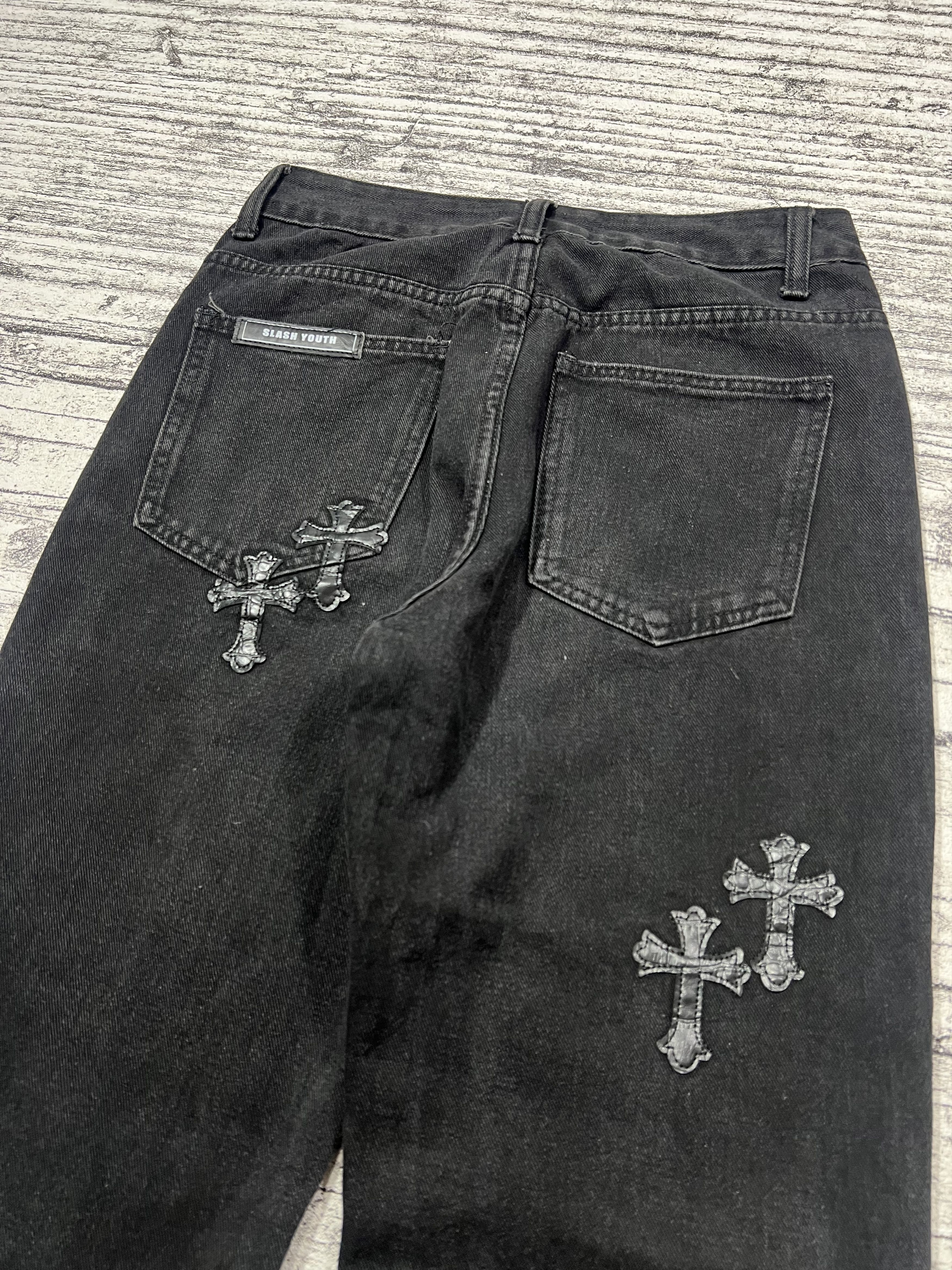 Japanese Brand 2000s Y's Cross Leather Studded Bootcut Flare y2k Lgb Ifsix Size US 27 - 4 Thumbnail