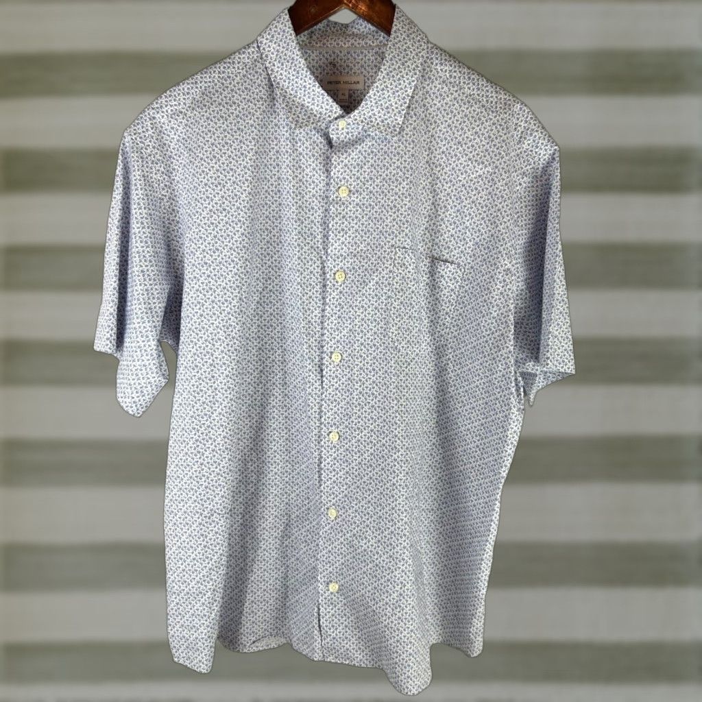 Peter Millar Peter Millar Button Front Mens XL White Martini Glass Print Short Sleeve Shirt Size US 36 / EU 52 - 1 Thumbnail
