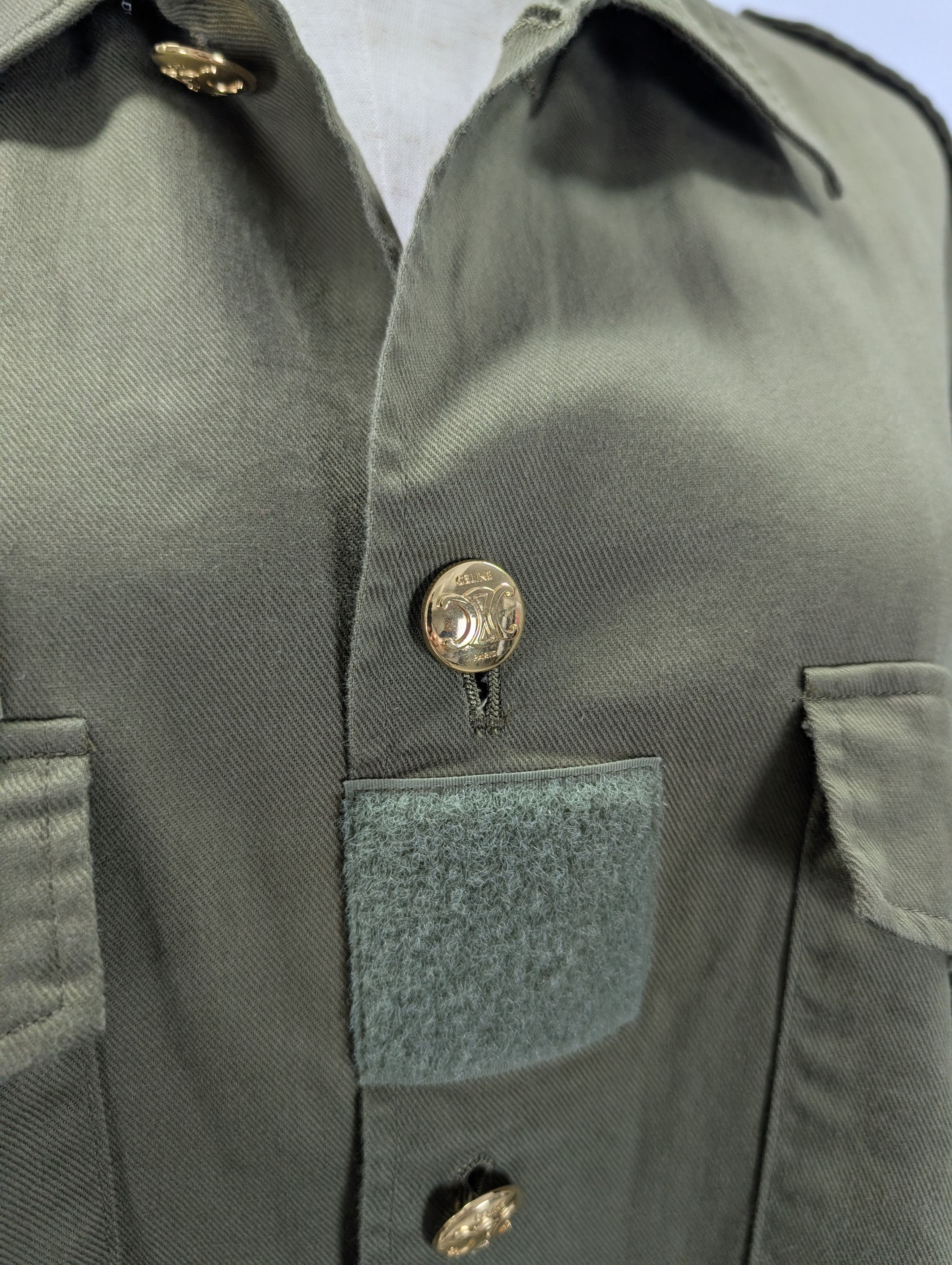 Celine Khaki Short Sleeve Shirt With Logo Buttons Size S / US 4 / IT 40 - 4 Thumbnail