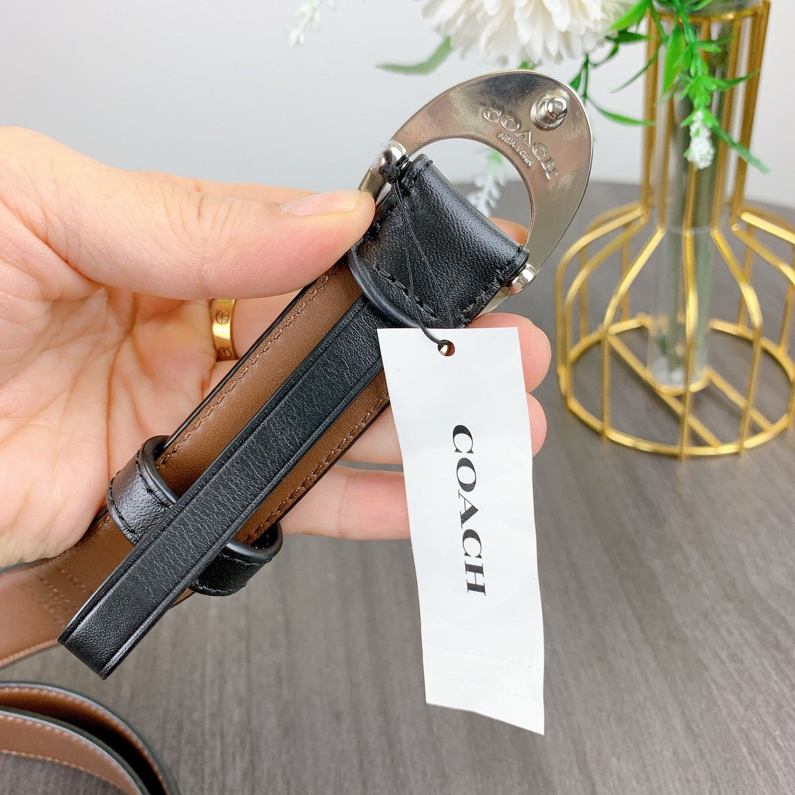 Kate Spade Coach 83960 Signature Belt, 25 Mm Silver Black Dark Saddle Size ONE SIZE - 3 Thumbnail