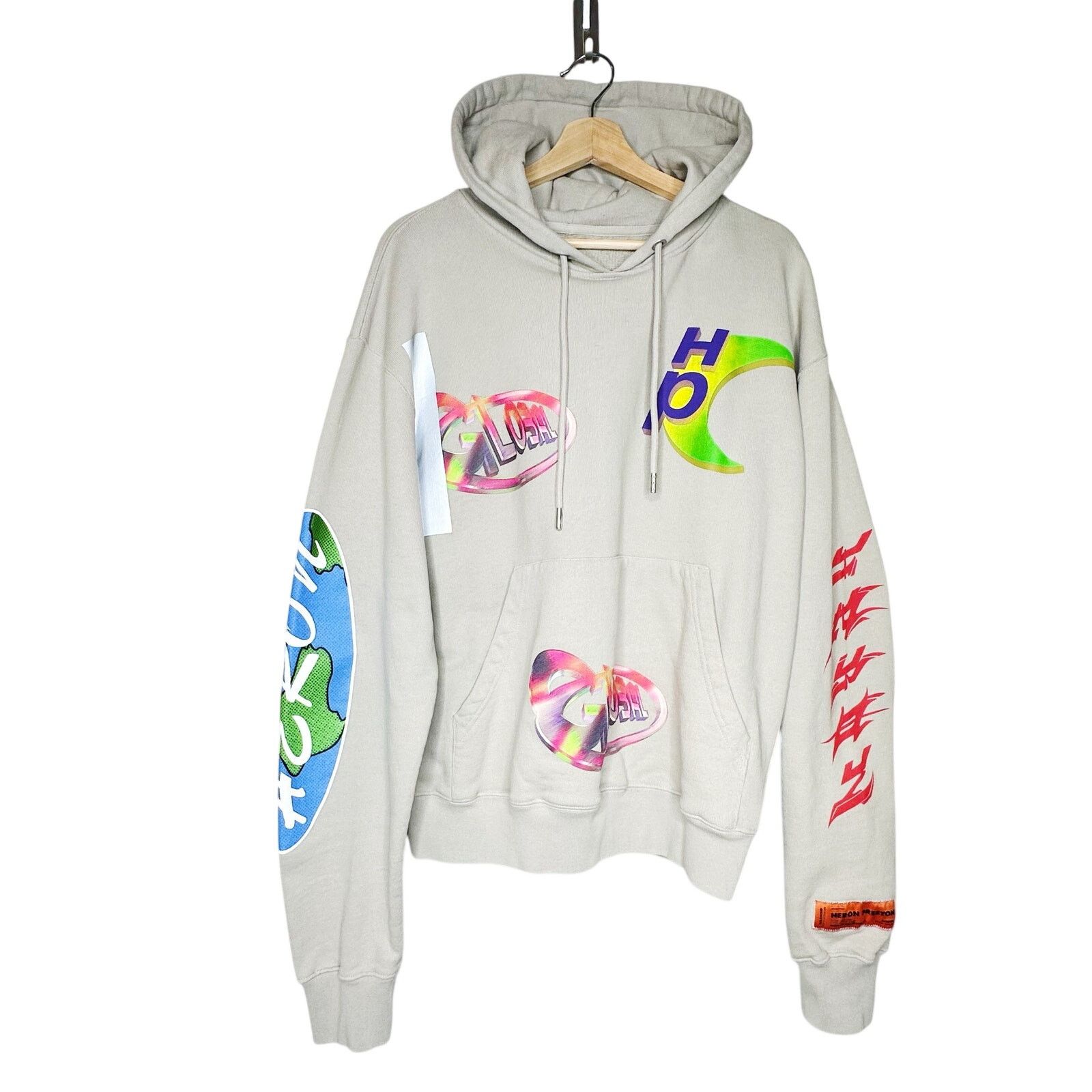 Heron Preston Heron Preston NWT Global Collage Grey Cotton Graphic Hoodie Size US M / EU 48-50 / 2 - 4 Thumbnail