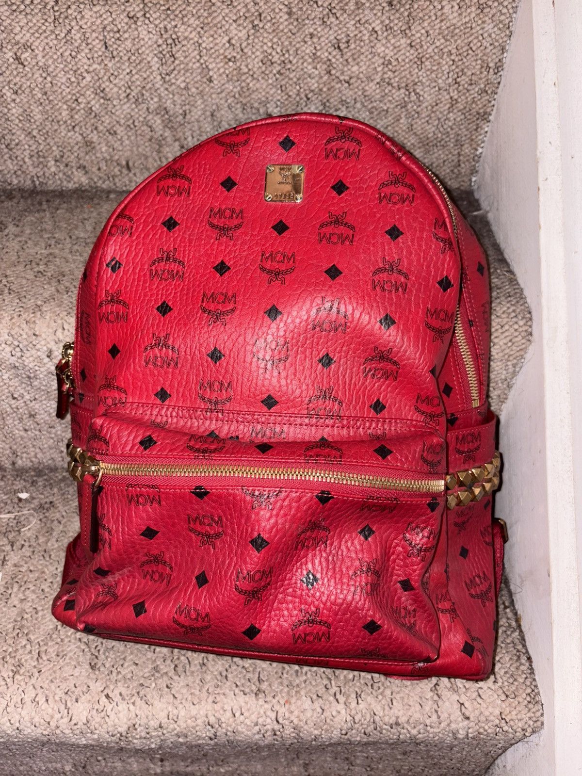 MCM MCM red Visetos stark studded backpack Size ONE SIZE - 1 Thumbnail