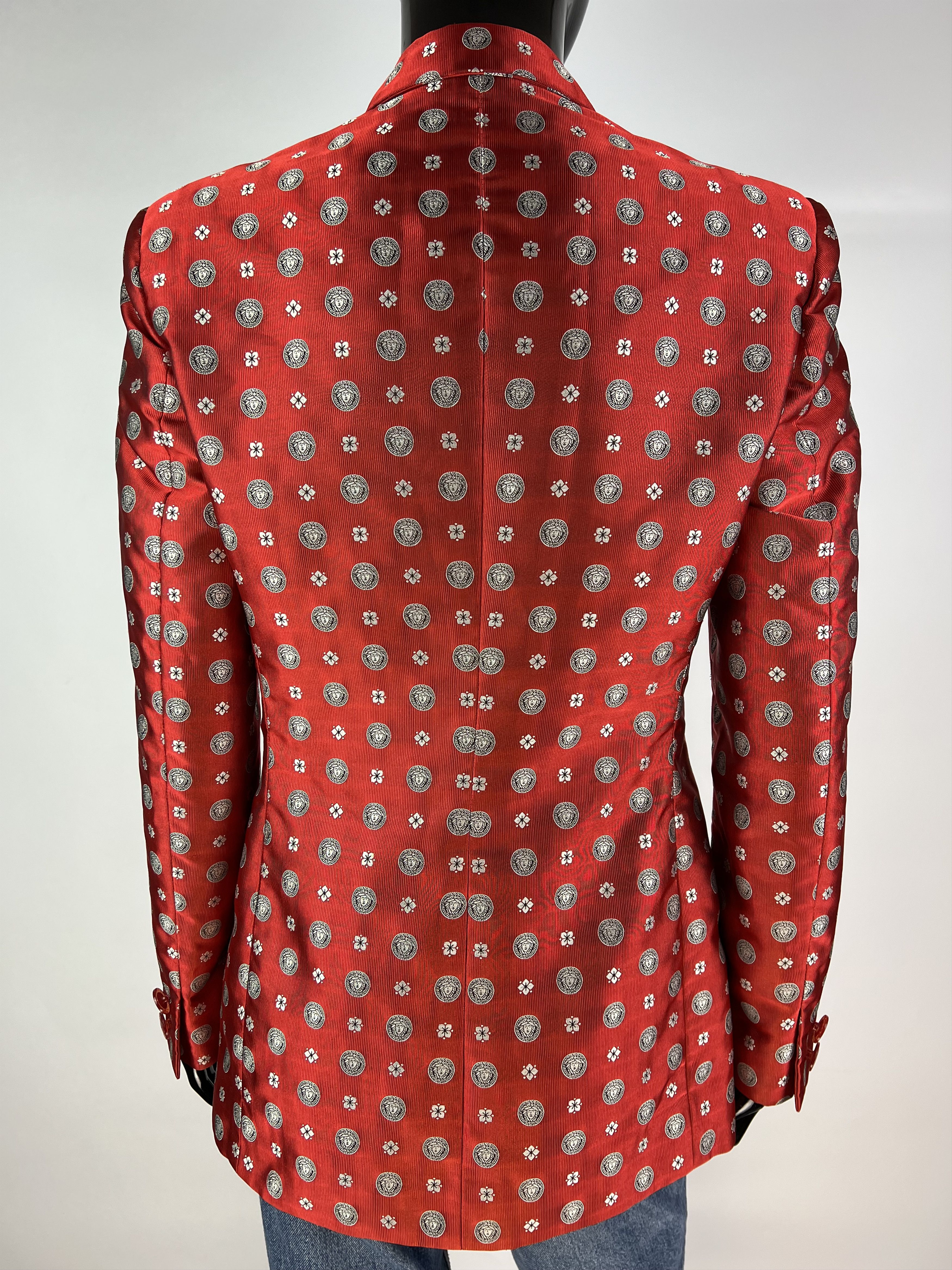 Versace Classic V2 Medusa Logo Full Print Silk Blazer US6