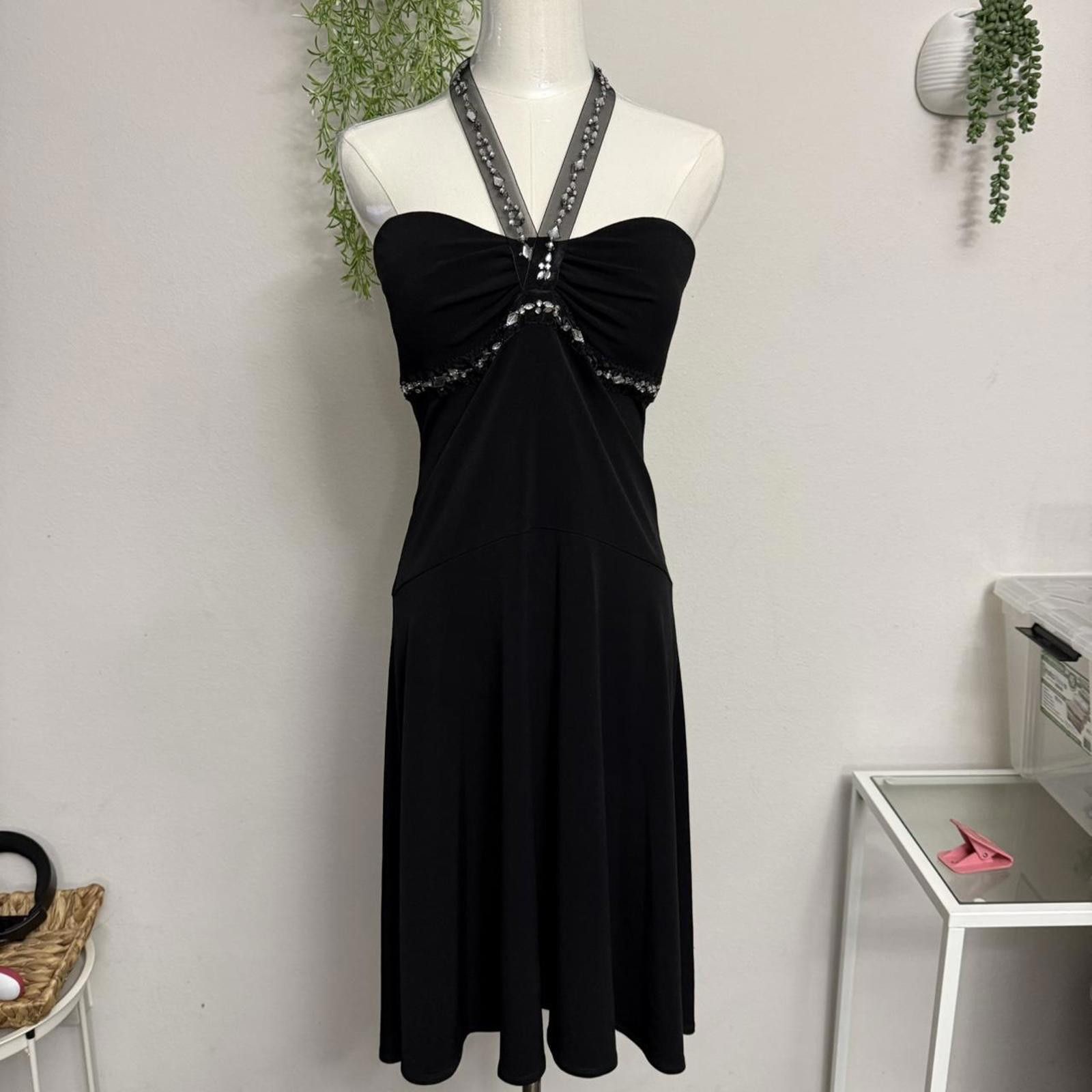 Designer Y2k sangria black and silver beaded hater neck dress S-M Size S / US 4 / IT 40 - 4 Thumbnail