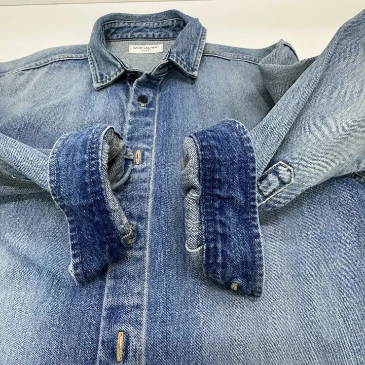 Saint Laurent Paris Saint Laurent Blue Denim Long Sleeve Shirt-2507 Size US XL / EU 56 / 4 - 5 Thumbnail