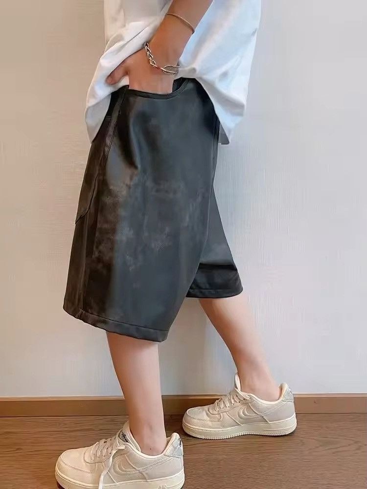 Jean Vintage PU Leather Reverse Shorts Size US 28 / EU 44 - 4 Thumbnail
