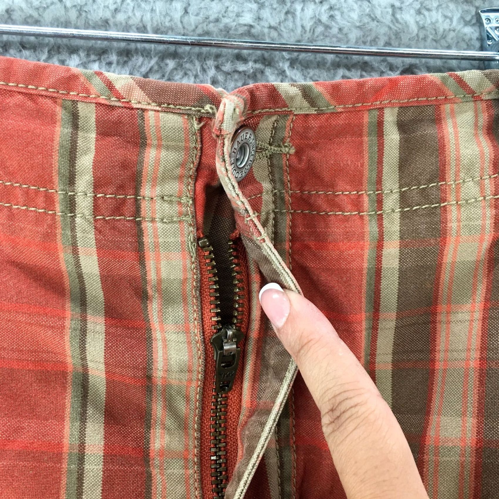 Eddie Bauer Eddie Bauer Cargo Skirt Womens 16 Midi Orange Plaid Cotton Zipper Pockets Size 38" / US 16 / IT 52 - 3 Thumbnail