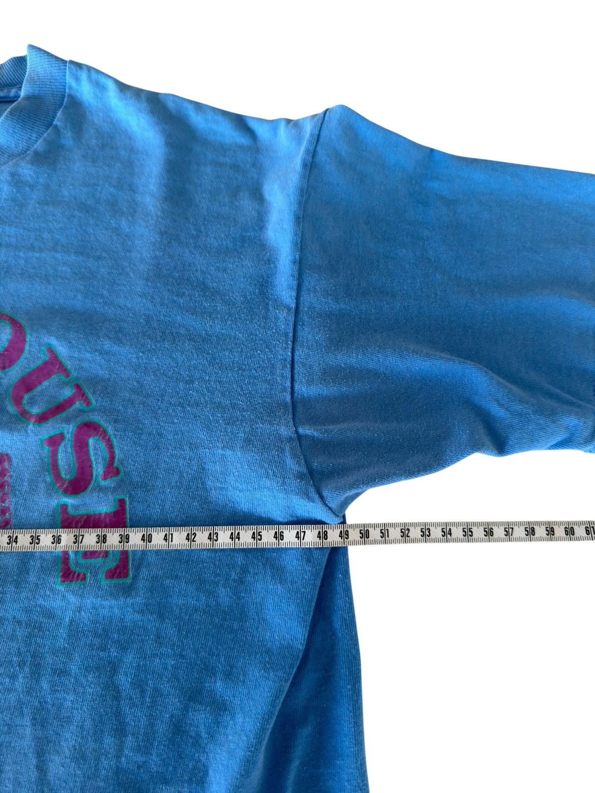 Vintage *RARE* 1990s 90s VINTAGE POWERHOUSE GYM BLUE PURPLE USA TEE Size US M / EU 48-50 / 2 - 7 Thumbnail