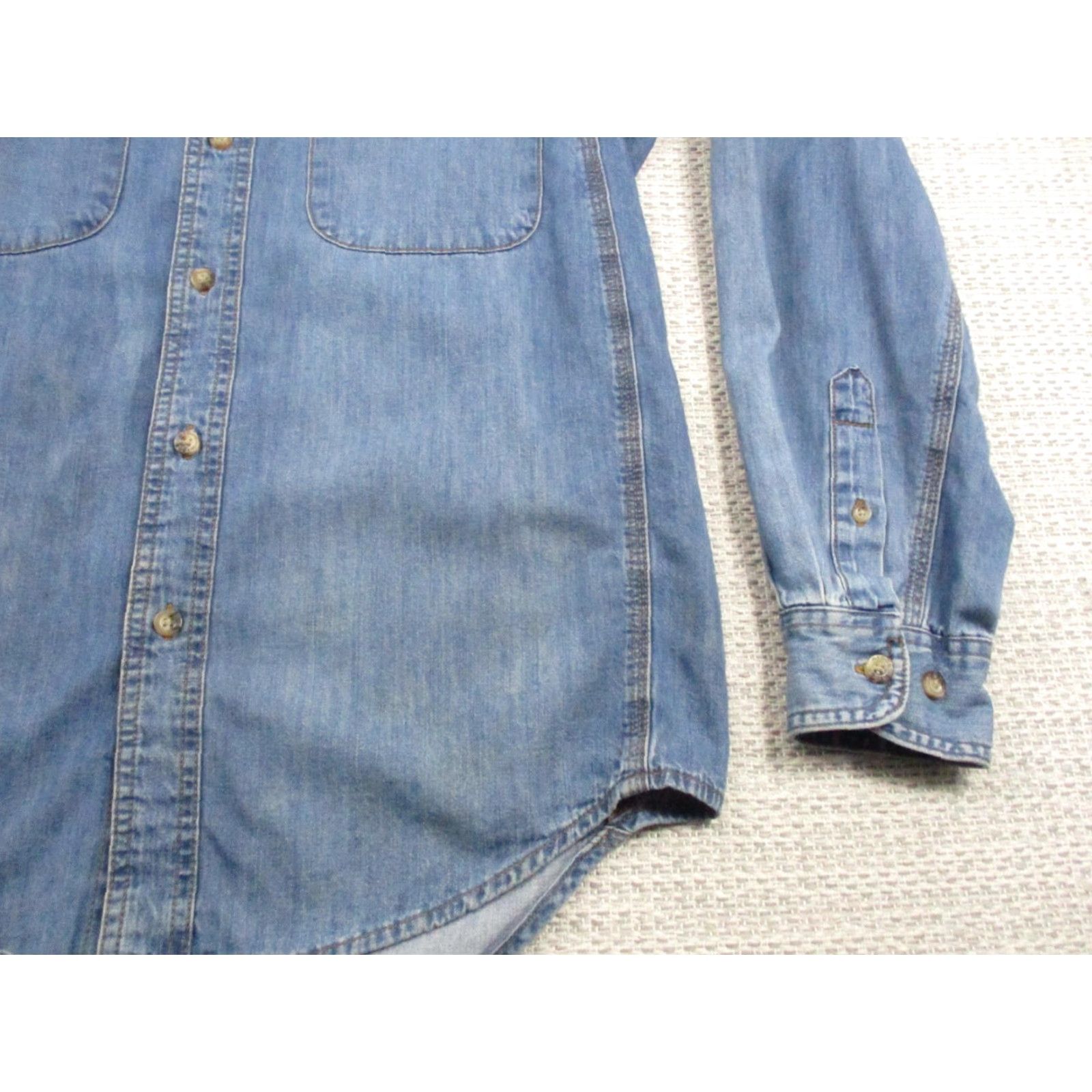 Wrangler VINTAGE Wrangler Riggs Workwear Shirt Mens Medium Blue Denim Button Up Long Sleeve Size US XL / EU 56 / 4 - 3 Thumbnail