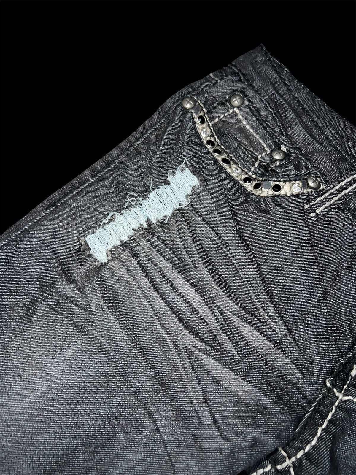 Japanese Brand Antique Rivet Crystal Studded Distressed Jeans Size US 30 / EU 46 - 10 Thumbnail