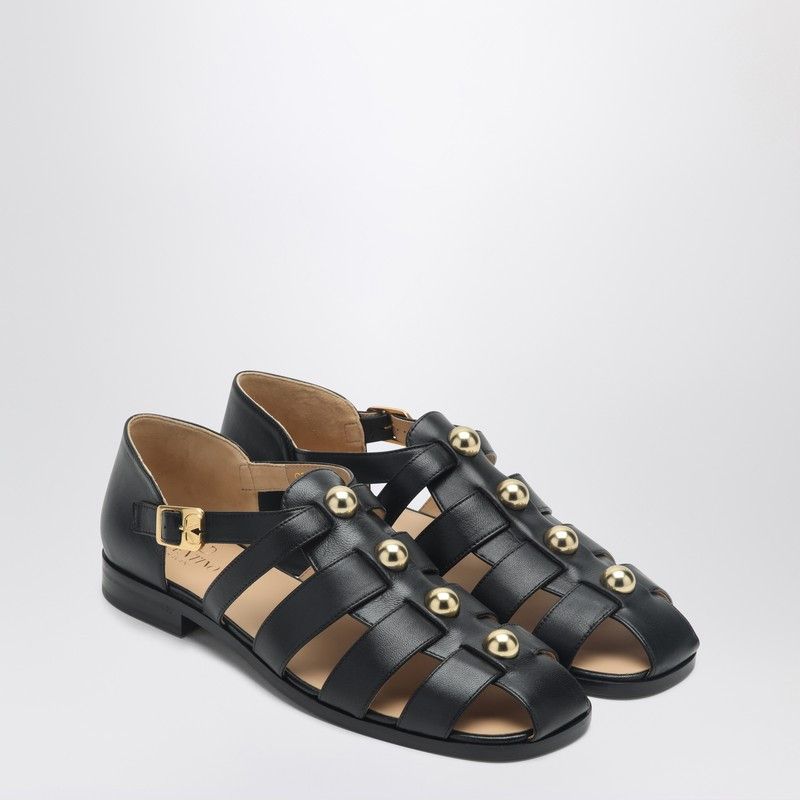 Valentino Garavani Black Leather Fisherman Sandals With Studs