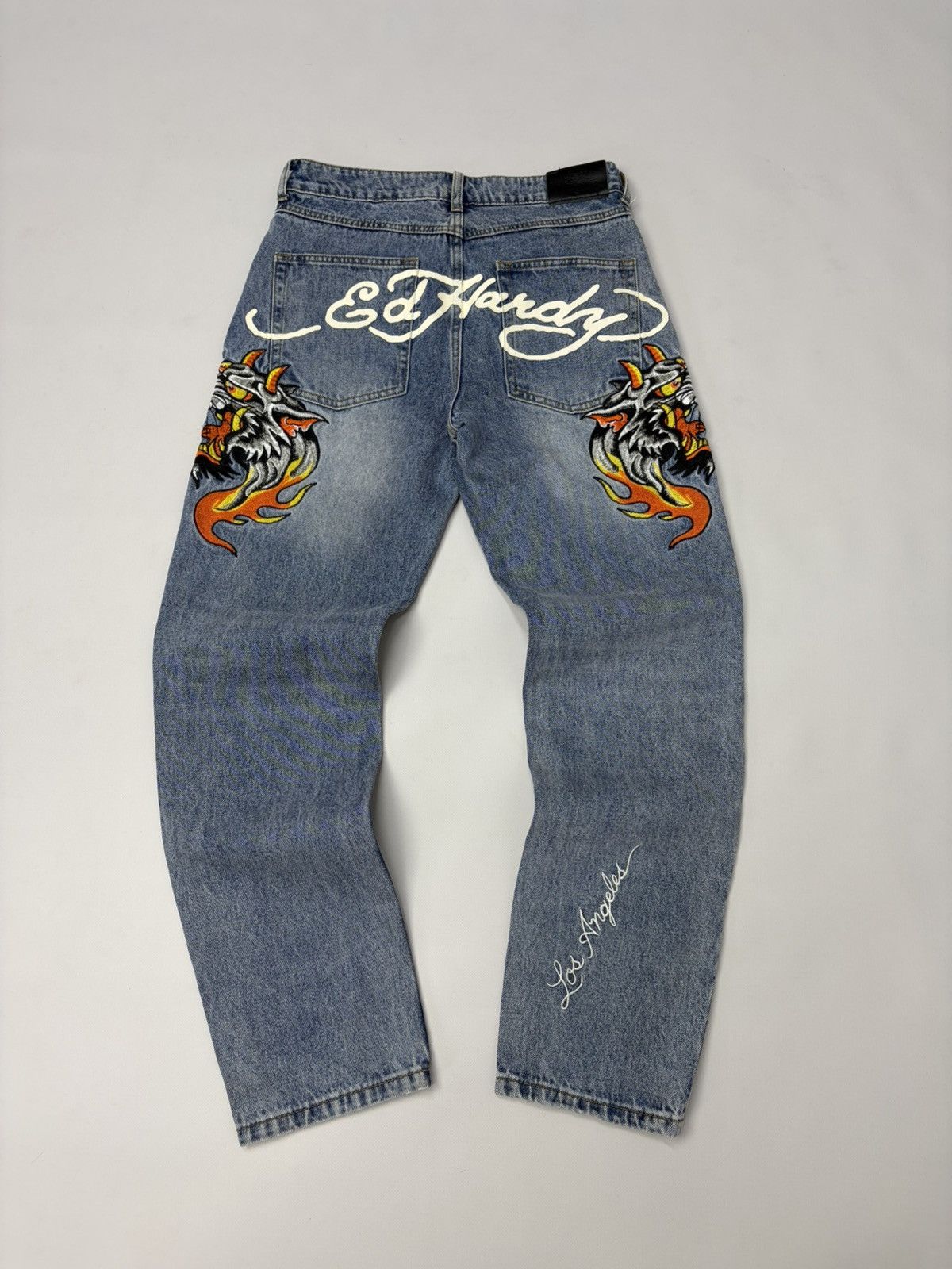 Ed Hardy Vintage Ed Hardy Embroidered Flame Denim Jeans Y2K Biker Size US 31 - 1 Thumbnail