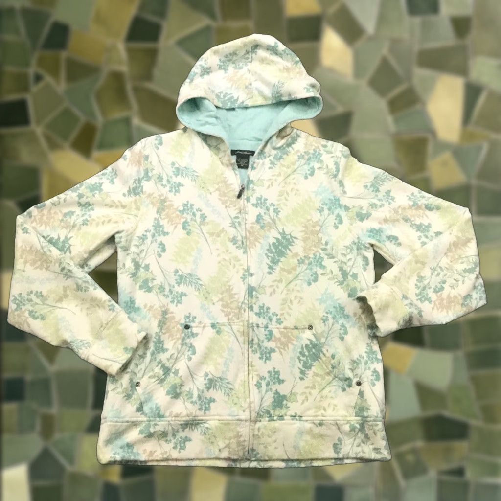 Eddie Bauer Eddie Bauer Womens Hoodie Full Zip, Green Floral, Cotton Blend, Stretch, Medium, Regular, Hoodie, Womens, Global? Size M / US 6-8 / IT 42-44 - 1 Thumbnail