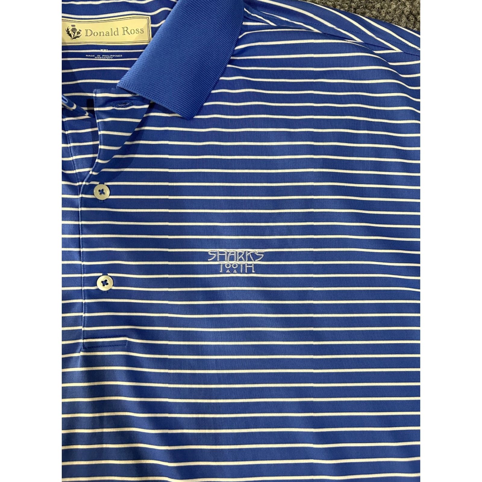 Vintage Donald Ross Polo Shirt Mens 2XL Blue White Striped Sharks Performance Golf Shirt Size US XXL / EU 58 / 5 - 3 Thumbnail