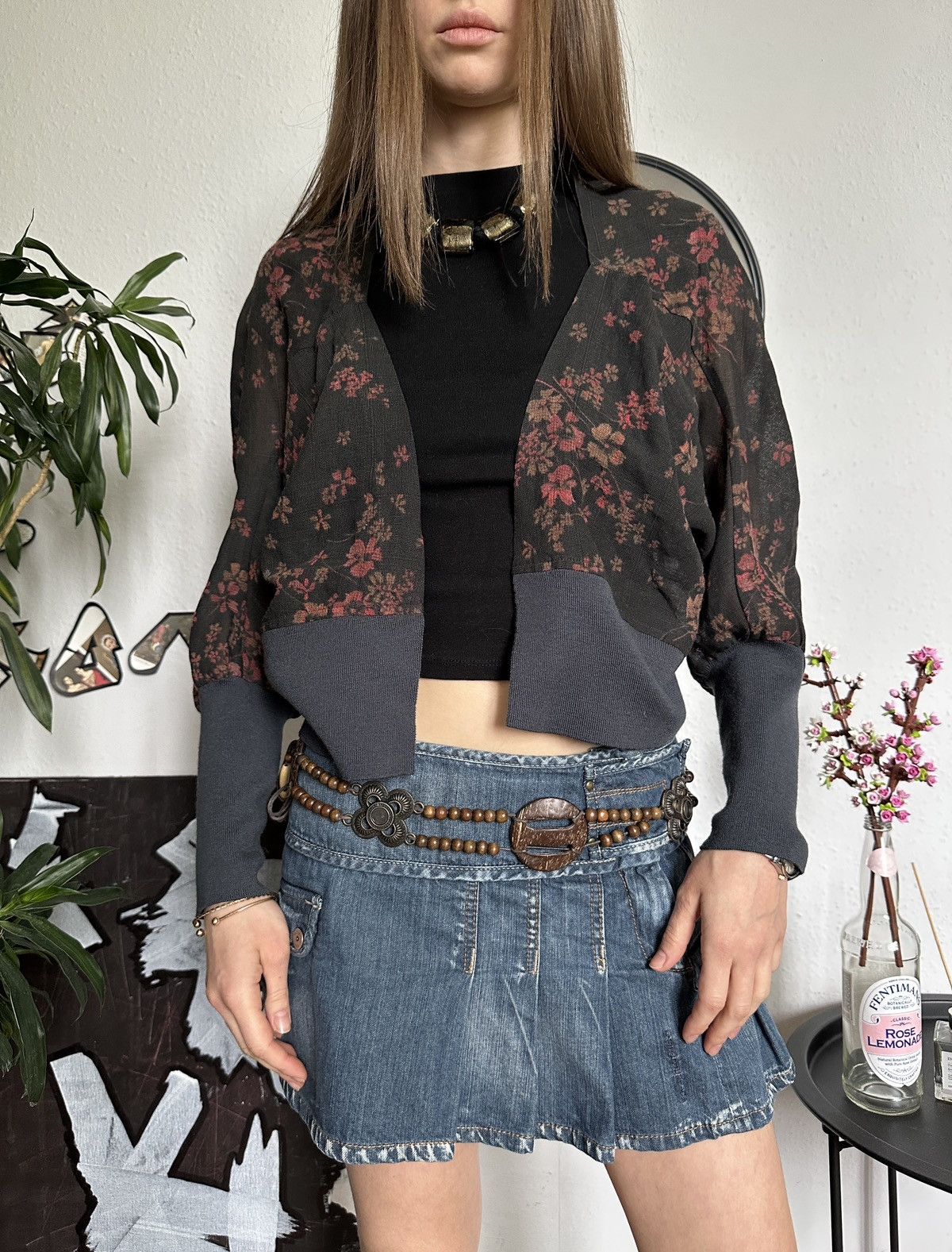 Designer × Vintage Crea Concept Vintage Floral Merino Wool Bolero Cardigan Size XS / US 0-2 / IT 36-38 - 8 Thumbnail