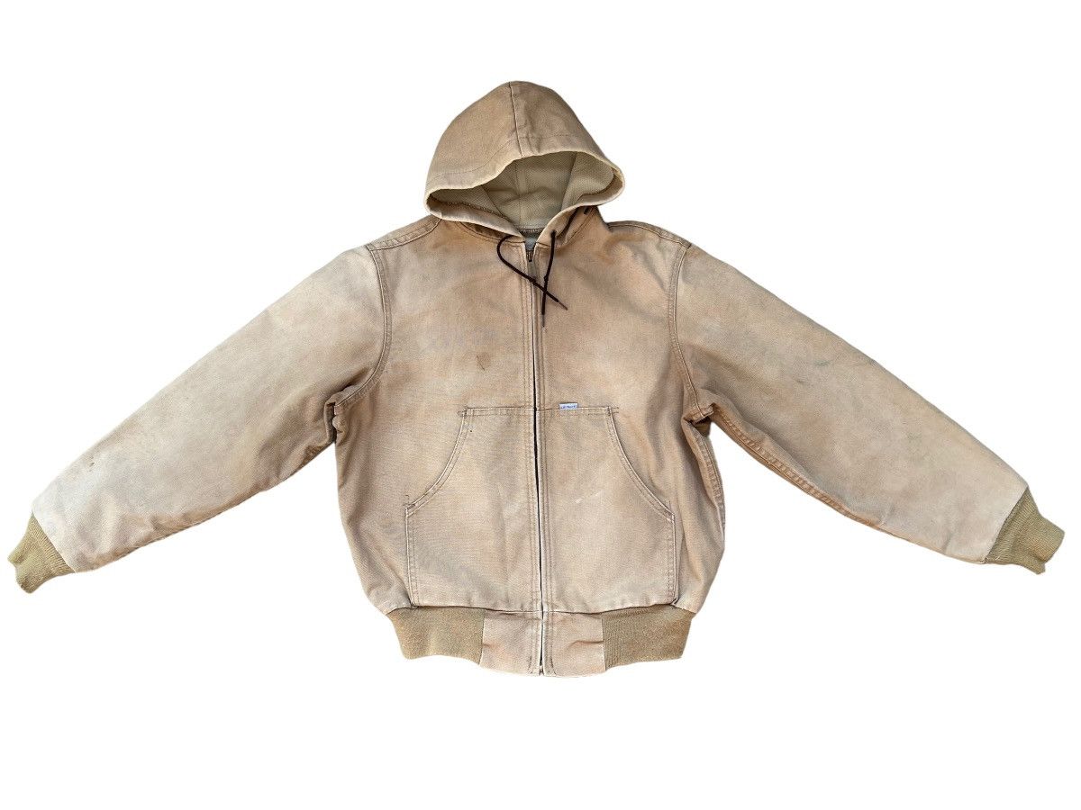 Carhartt Vintage 80s Carhartt 100 Years Dirty Sun Faded Denim Hoodie Size US M / EU 48-50 / 2 - 1 Thumbnail