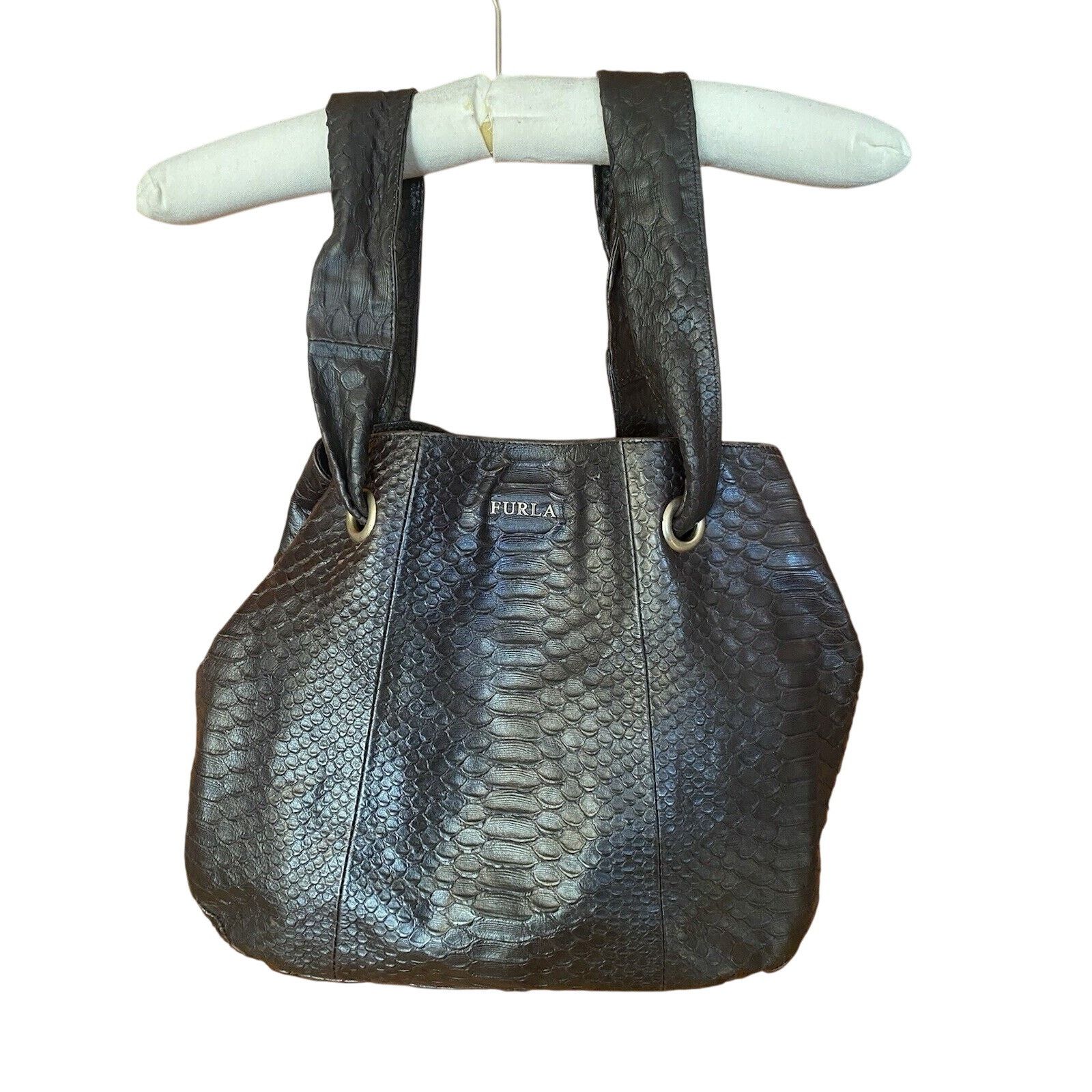 Furla Furla Brown Soft Croc Leather Shoulder Italian Bag Size ONE SIZE - 10 Thumbnail