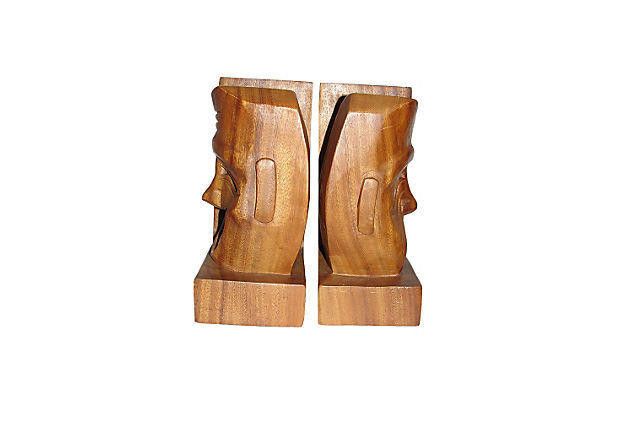 Designer Arts and Crafts Drama Face Wood Bookends Size ONE SIZE - 2 Thumbnail
