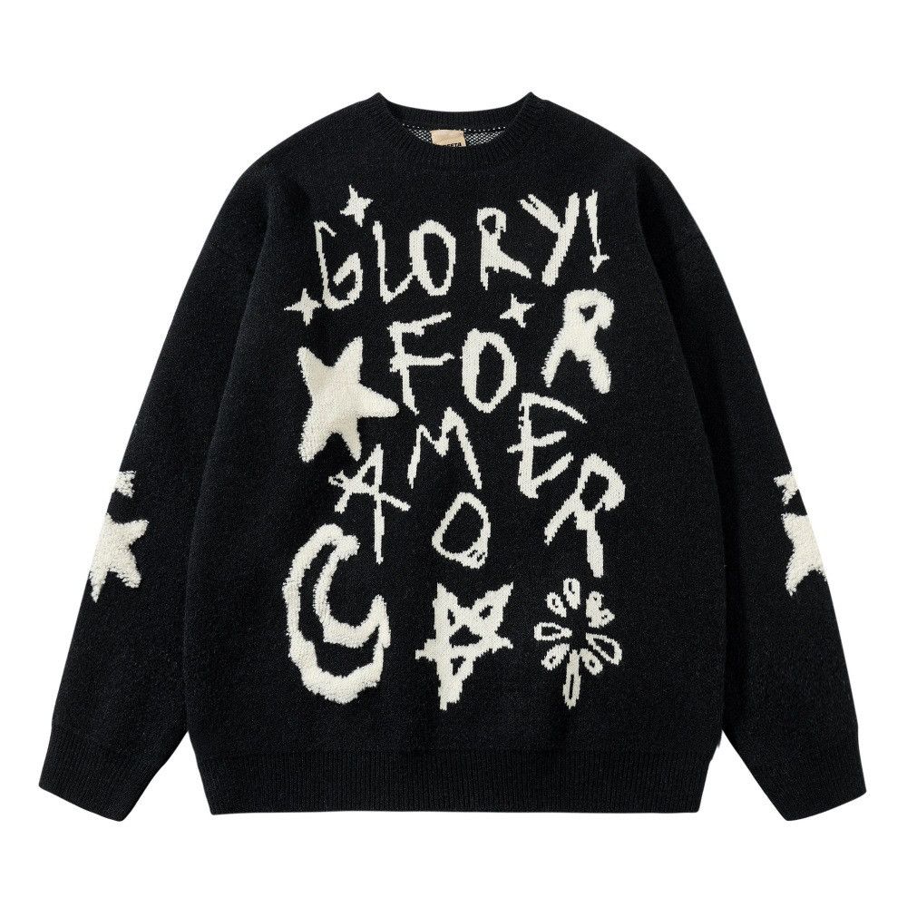 Vintage Men's hip-hop trend casual loose graffiti letter sweater Size US M / EU 48-50 / 2 - 1 Thumbnail