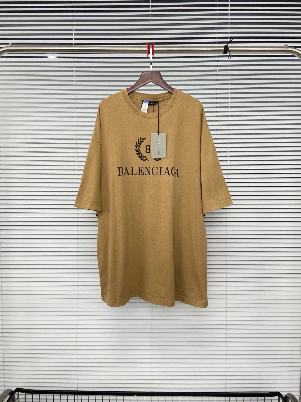 Apparel Balenciaga Brown T Shirt Balenciaga Letter Logo Crown