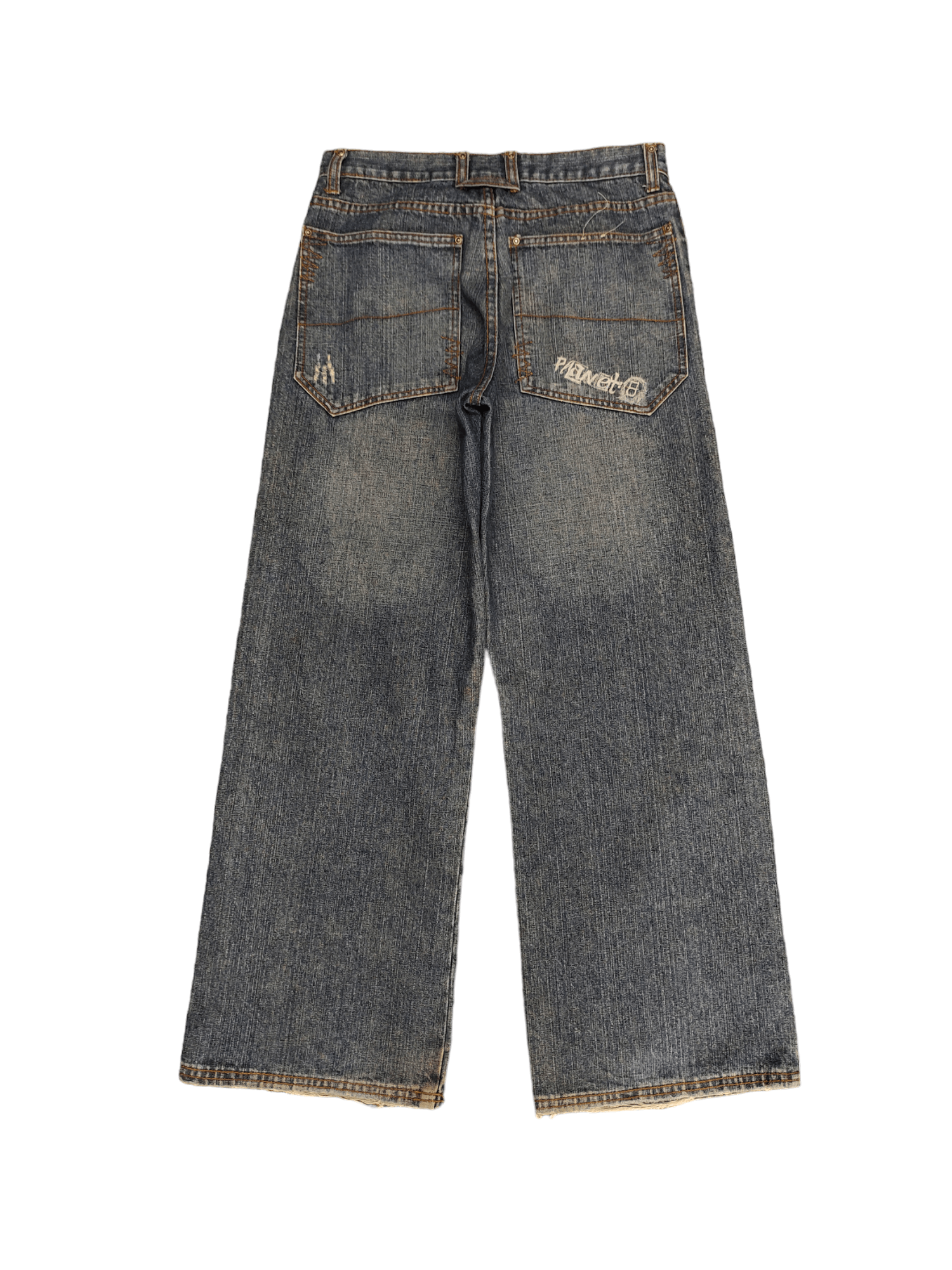 Japanese Brand Planet 8 Denim Y2k Jnco Streetwear Wide Leg Jeans Size US 28 / EU 44 - 2 Thumbnail