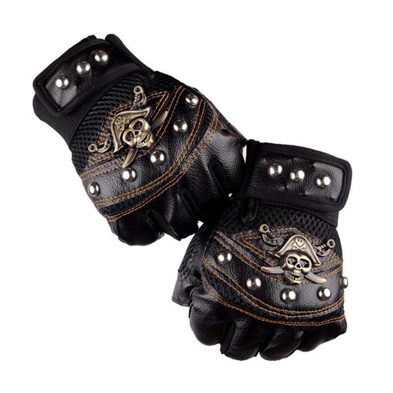 Leather Punk Skulls Rivet PU Leather Gloves Size ONE SIZE - 1 Thumbnail