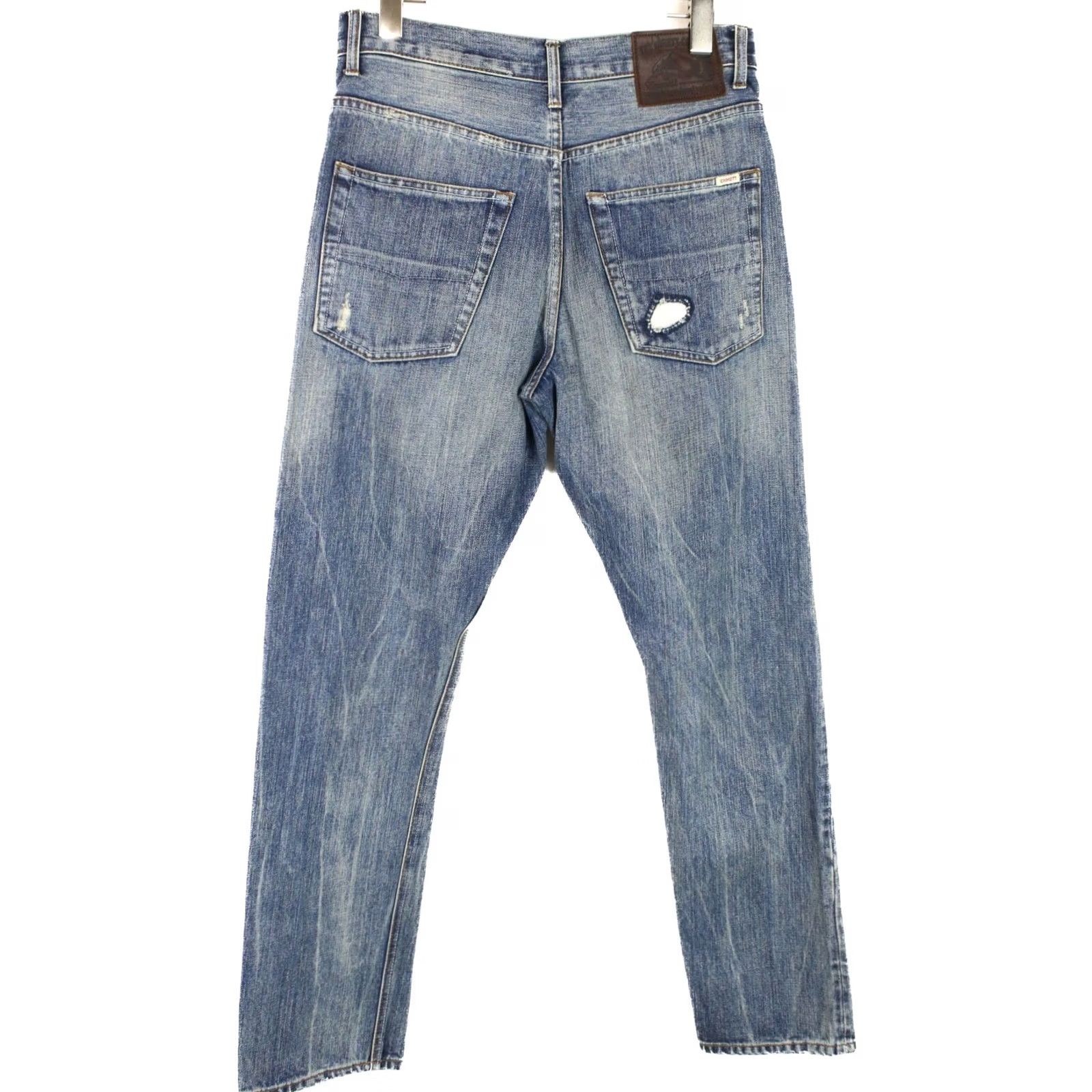 Emmett Emmett E D Gratton Patch 523 Jeans Men's W29/L32 Slim Distressed Whiskers Selvedge Blue Denim Casual Jeans Mens Size US 29 - 2 Thumbnail