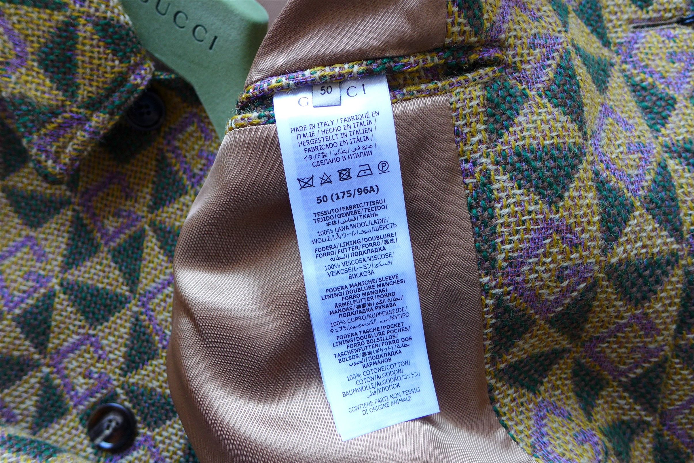 Gucci Gucci G Rhombi Wool Coat - Tan & Green Wool - Size 50 Size US M / EU 48-50 / 2 - 22 Thumbnail