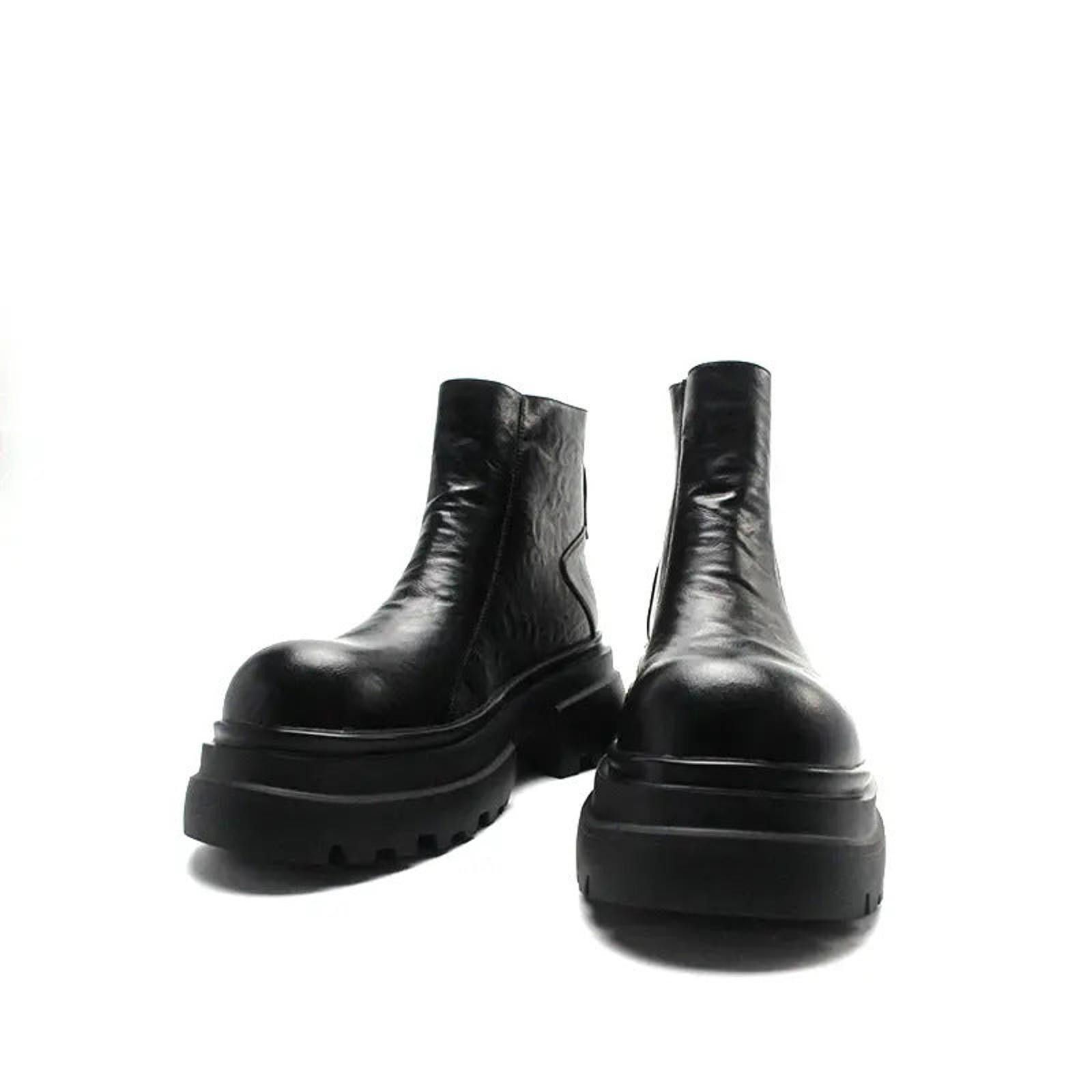 Japanese Brand Black Chunky Platform Ankle Boots, Leather Combat Boots Size US 9 / EU 42 - 2 Thumbnail