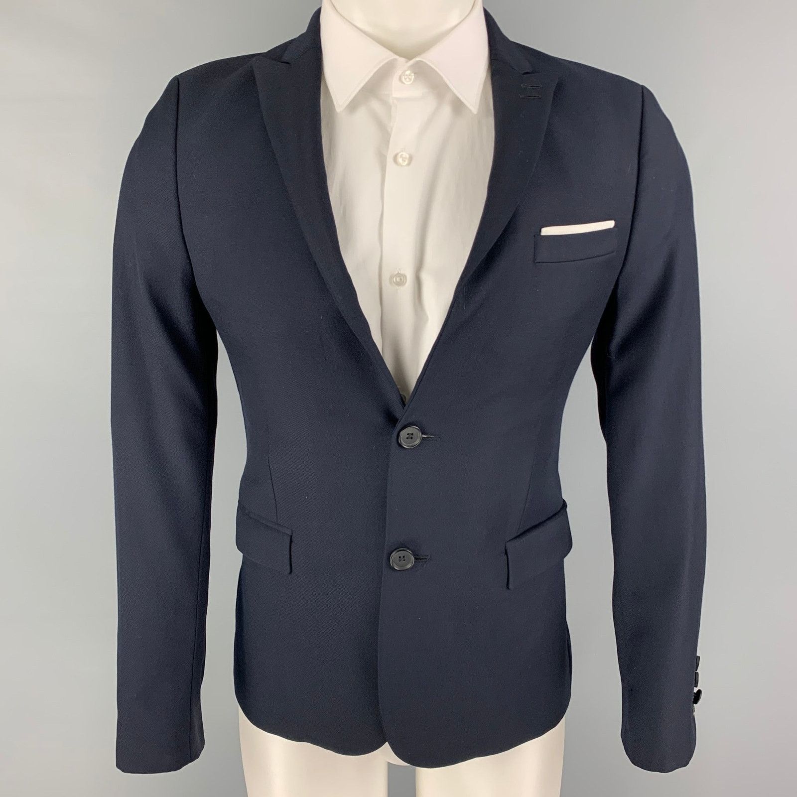 The Kooples THE KOOPLES Size 36 Navy Wool Peak Lapel Sport Coat Size 36R - 1 Thumbnail