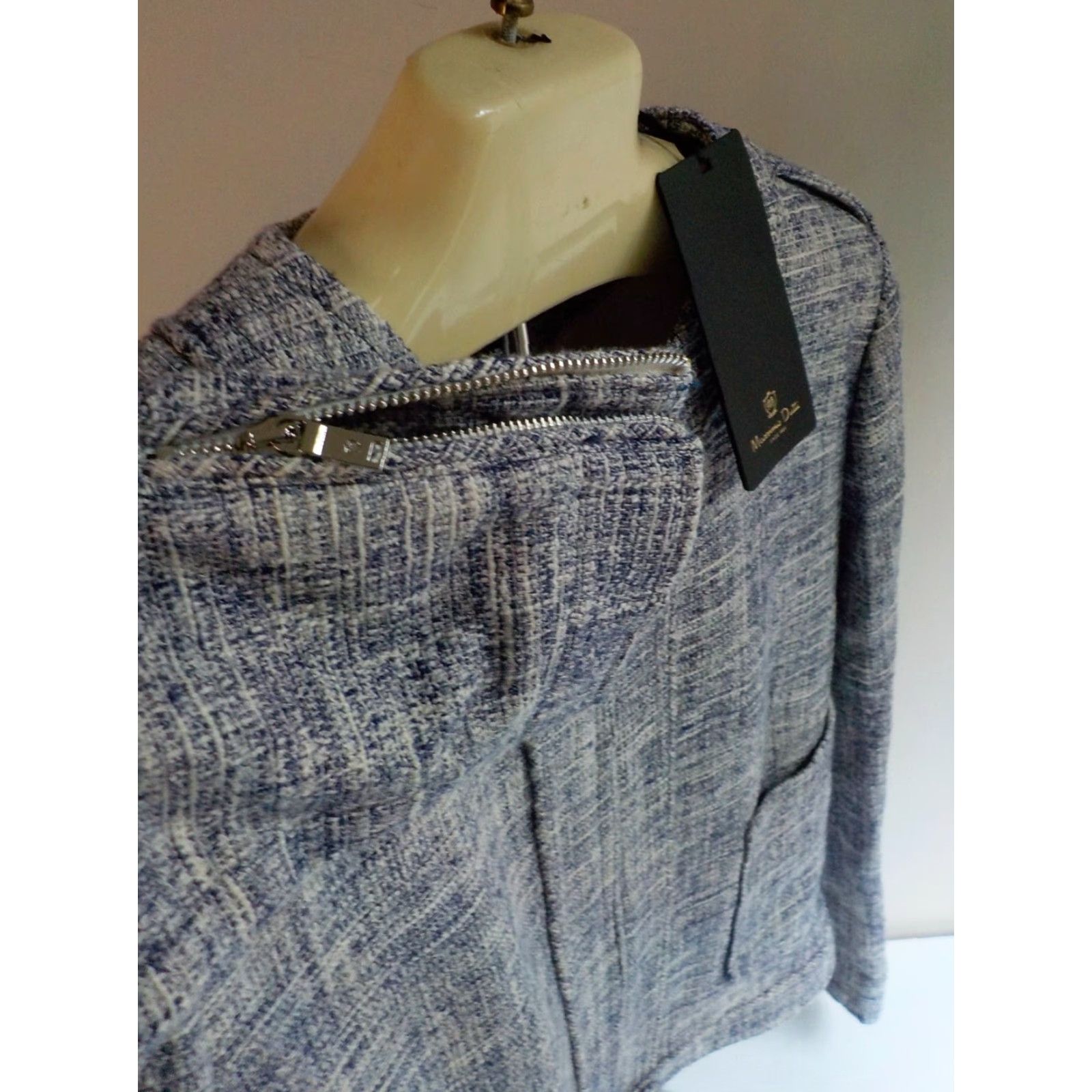 Massimo Dutti MASSIMO DUTTI Blazer Shirt Jacket - Full Zip Front Textured Short Blue/Ivory - SZ 10 - NWT - Womens Size 32" / US 10 / IT 46 - 4 Thumbnail