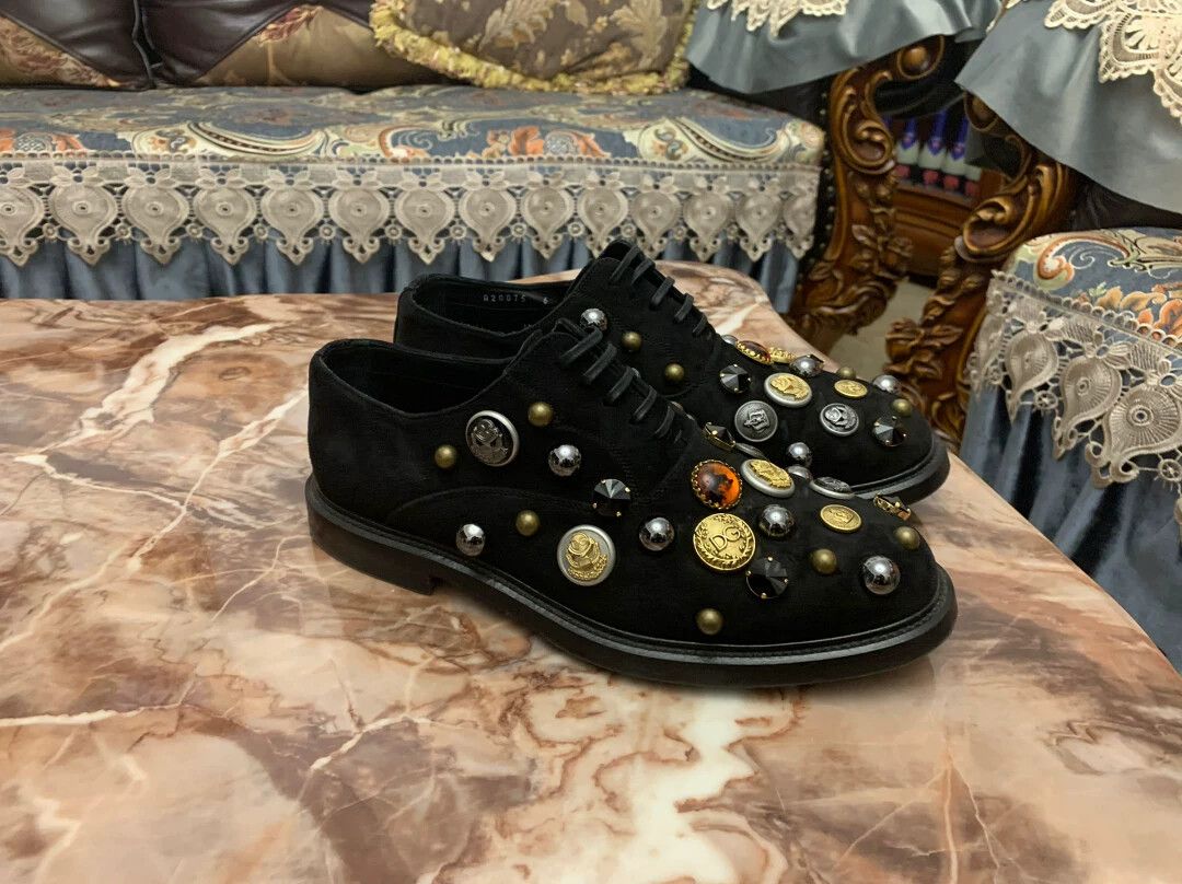 Dolce & Gabbana DG Men's Black Suede Runway Reinforced w/Rivets & Badges US6 Size US 6 / EU 39 - 3 Thumbnail