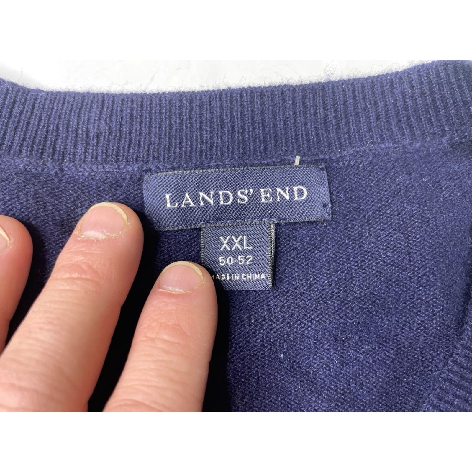Lands' End Lands' End Sweater Pullover 100% Cashmere Navy Blue V-Neck Men 2XL Regular Long Sleeve Knit Size US XXL / EU 58 / 5 - 3 Thumbnail