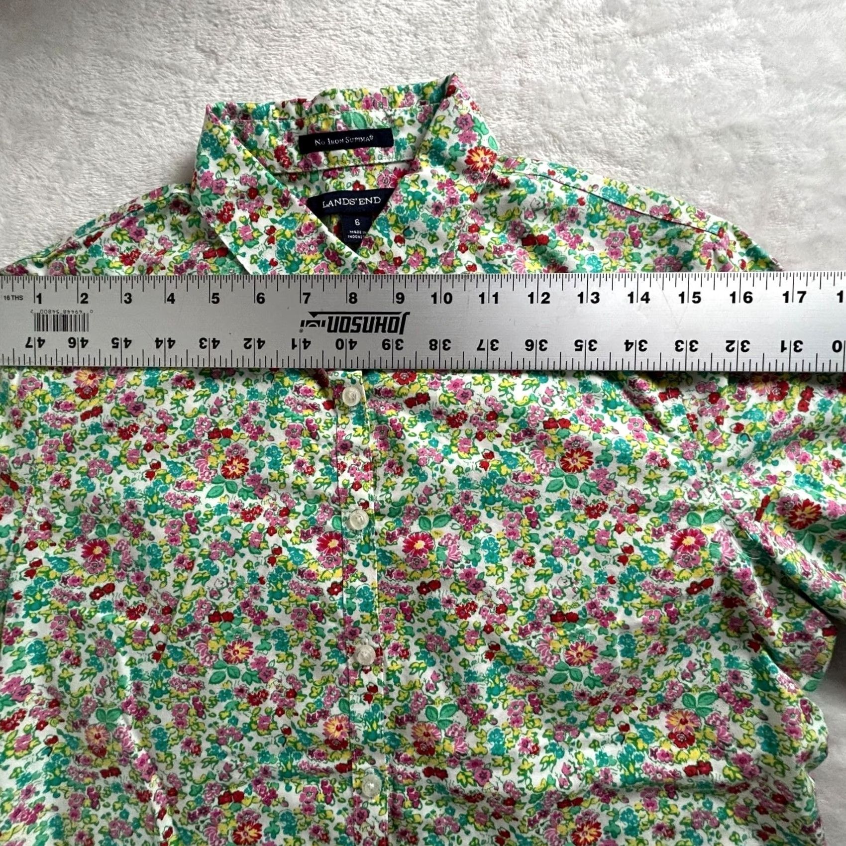 Lands' End Lands' End Womens Button-Down Shirt Floral No Iron Supima Cotton Size 6 Green Size M / US 6-8 / IT 42-44 - 5 Thumbnail