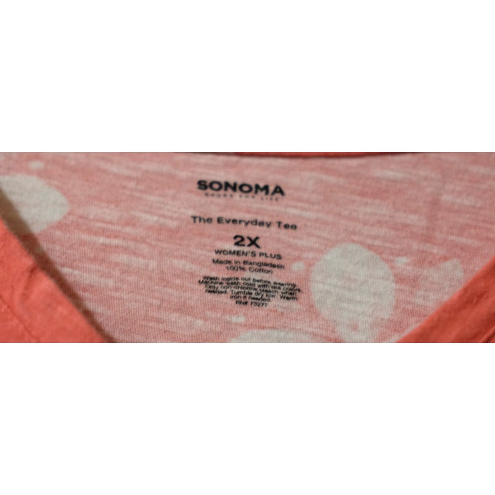 Vintage Sonoma Shirt Womens 2X Regular 100% Cotton Floral The Everyday Tee Watermelon Red/White V-Neck Short Sleeve Pullover Casual Basic Size XXL / US 16-18 / IT 52-54 - 5 Thumbnail