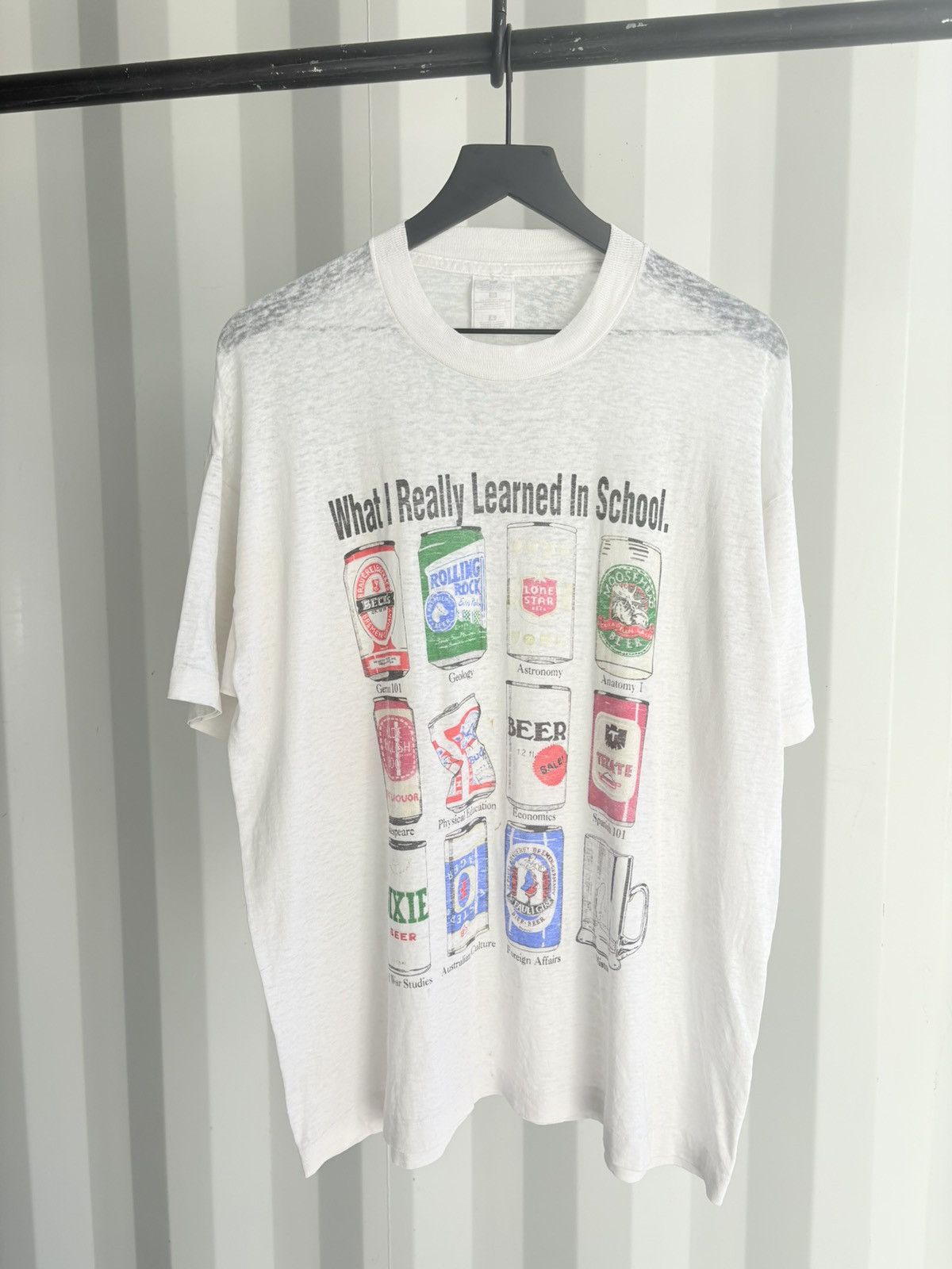 Vintage What I Learned School Beer Shirt Faded Paper Thin