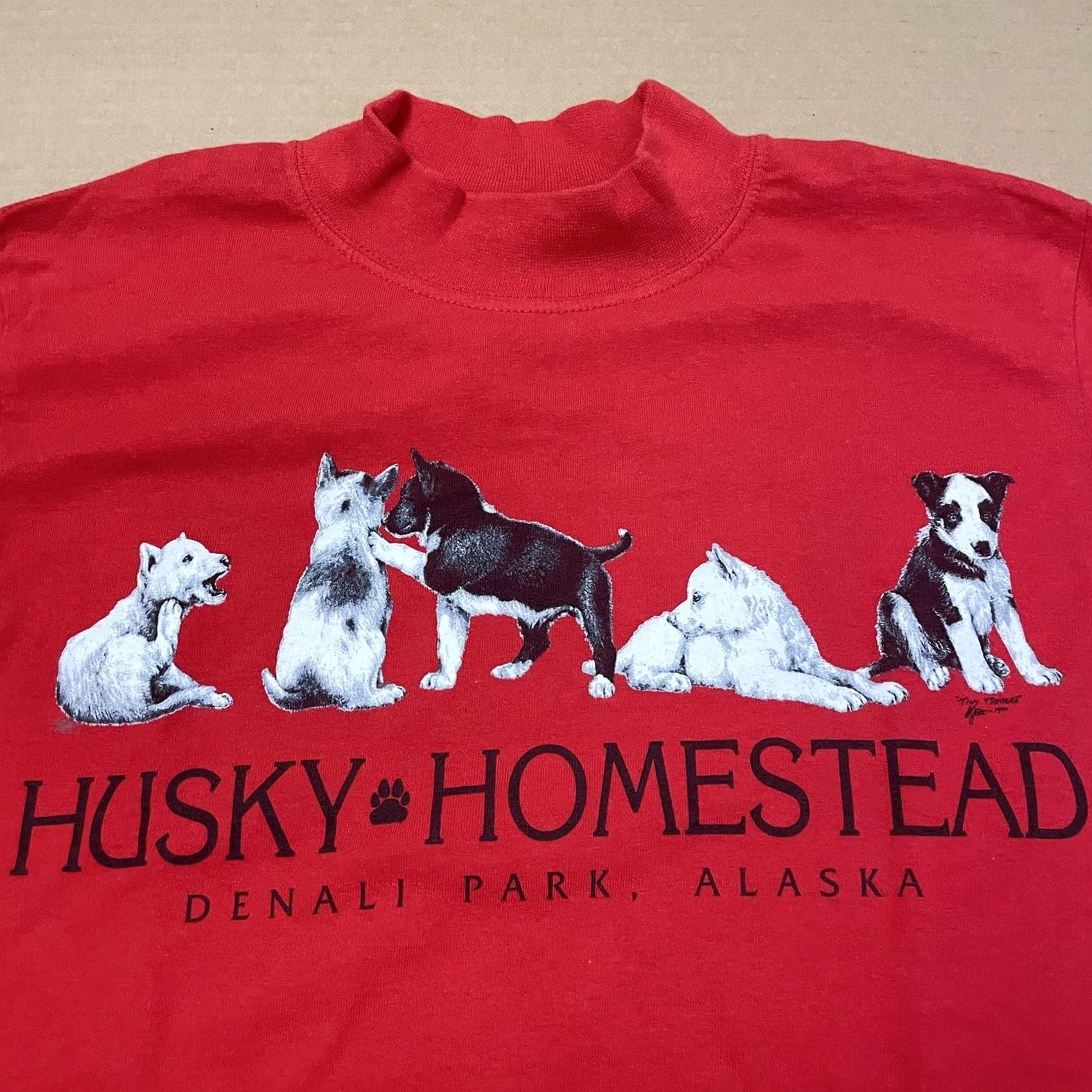 Gildan VINTAGE Alaska Huskies Shirt Adult Small Red Longsleeve Dogs Mock Neck Y2K Alaskan Mens Size US S / EU 44-46 / 1 - 3 Thumbnail