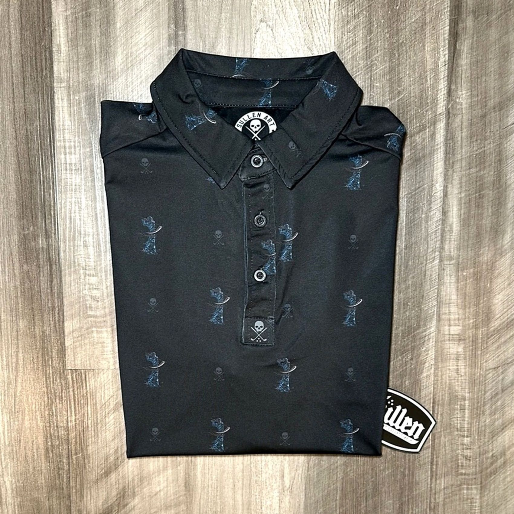 Vintage Sullen Art Collective Teed Off Skull Grim Reaper Golf Polo - Small Mens Black Polo Shirt Size US S / EU 44-46 / 1 - 2 Thumbnail