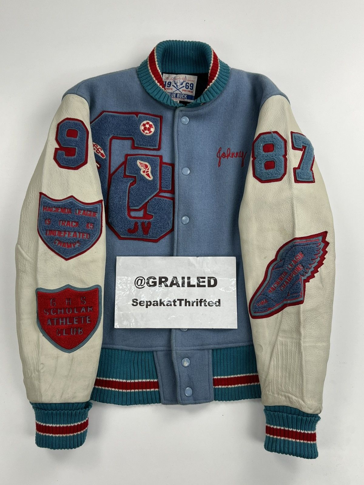 Japanese Brand VINTAGE BLUE BUCK VARSITY JACKET Size US XXS / EU 40 - 1 Thumbnail