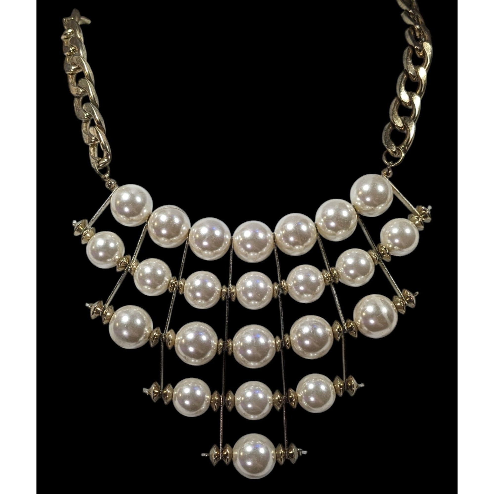 Other Vintage Art Deco Steampunk Faux Pearl Gold Tone Hinged Bib N Size ONE SIZE - 4 Thumbnail
