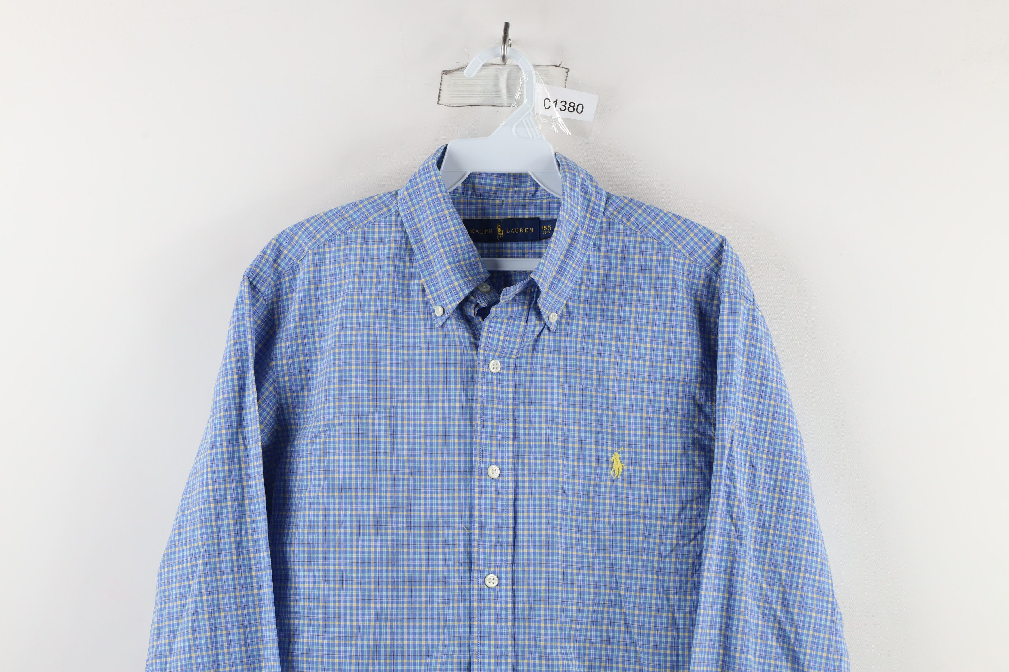 Ralph Lauren × Vintage Ralph Lauren Button Down Dress Shirt Blue Plaid Cotton Size US M / EU 48-50 / 2 - 2 Thumbnail