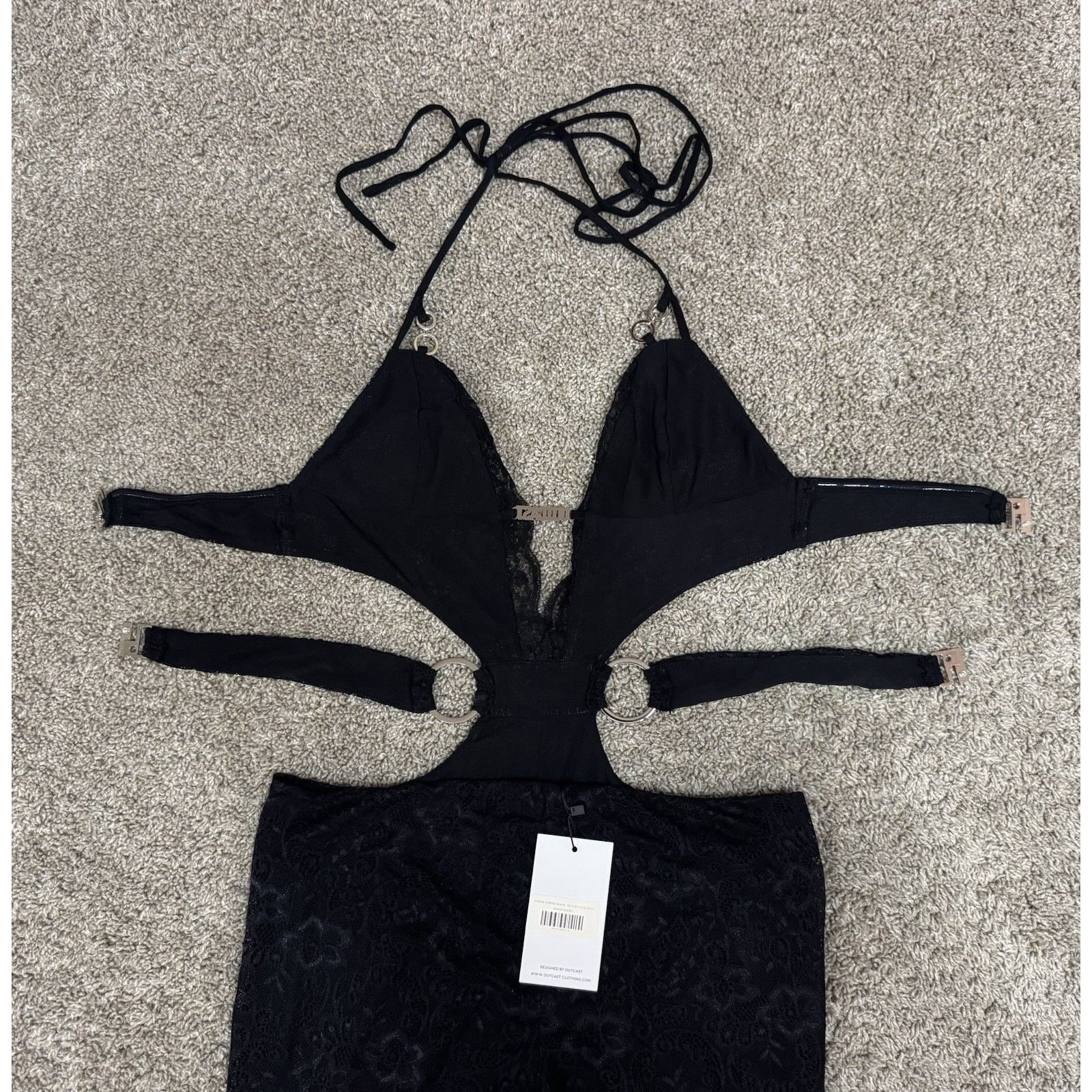 Outkast OUTCAST Sexy Lace Cutout Flare Jumpsuit Black Size Large NEW Size 34" / US 12 / IT 48 - 8 Thumbnail
