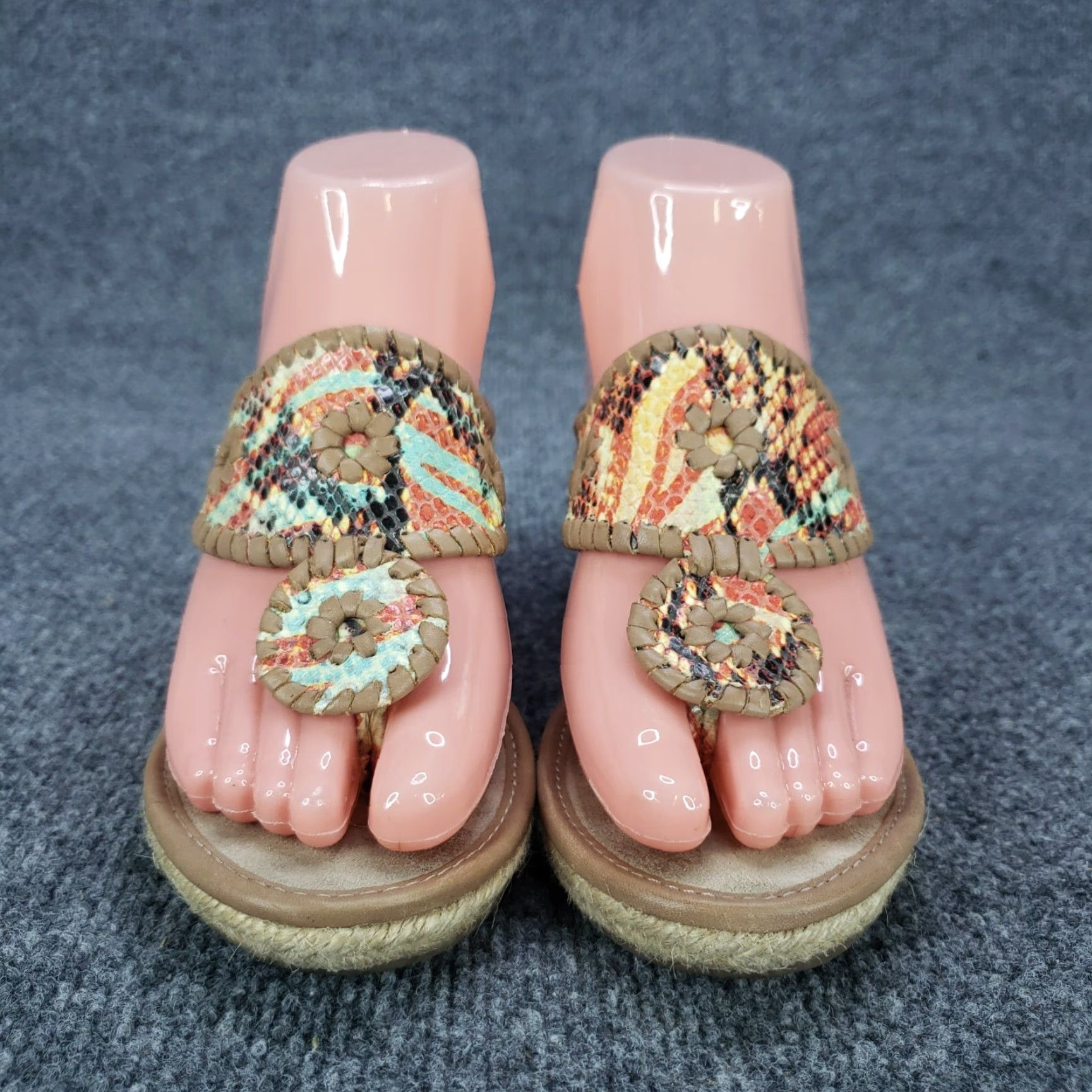 Jack Rogers Jack Rogers Marbella Sandals Women 6M Tan Leather Platform Wedge Thong Size US 6 / IT 36 - 2 Thumbnail