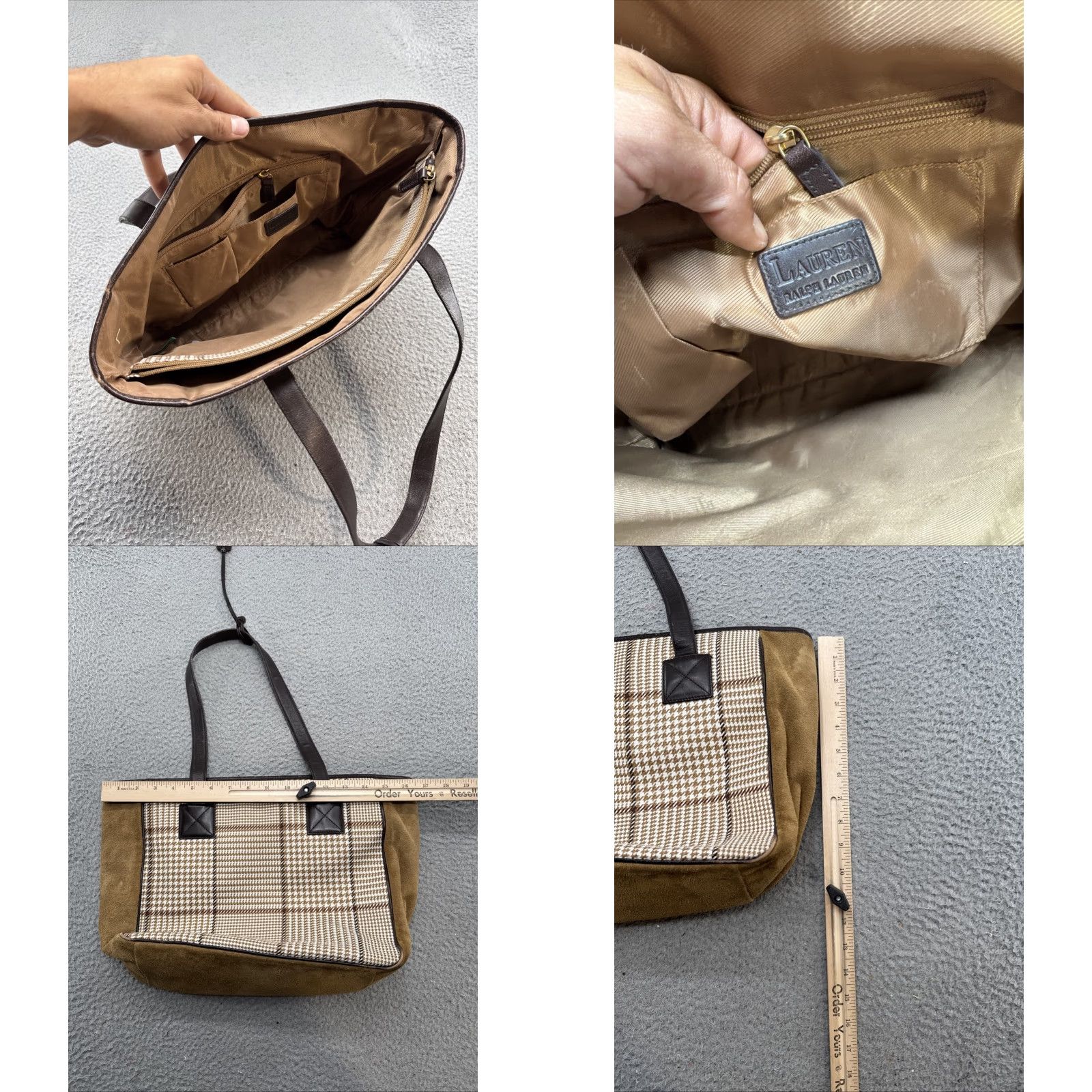 Ralph Lauren Lauren Ralph Lauren Houndstooth Tweed Suede Leather Tote Bag Top Handle Large Size L / US 10 / IT 46 - 8 Thumbnail