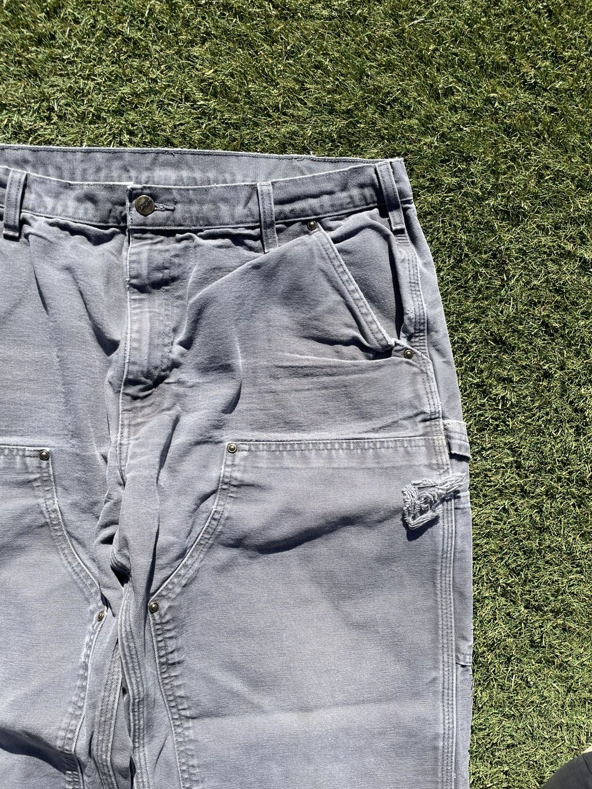 Carhartt Vintage Carhartt Double Knee Work Pants Grey Faded Canvas 37 Size US 37 - 3 Thumbnail