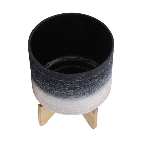 Designer × Homemade CERAMIC, S/2 8/10" PLANTER ON WOODEN STAND, GRAY Size US L / EU 52-54 / 3 - 5 Thumbnail