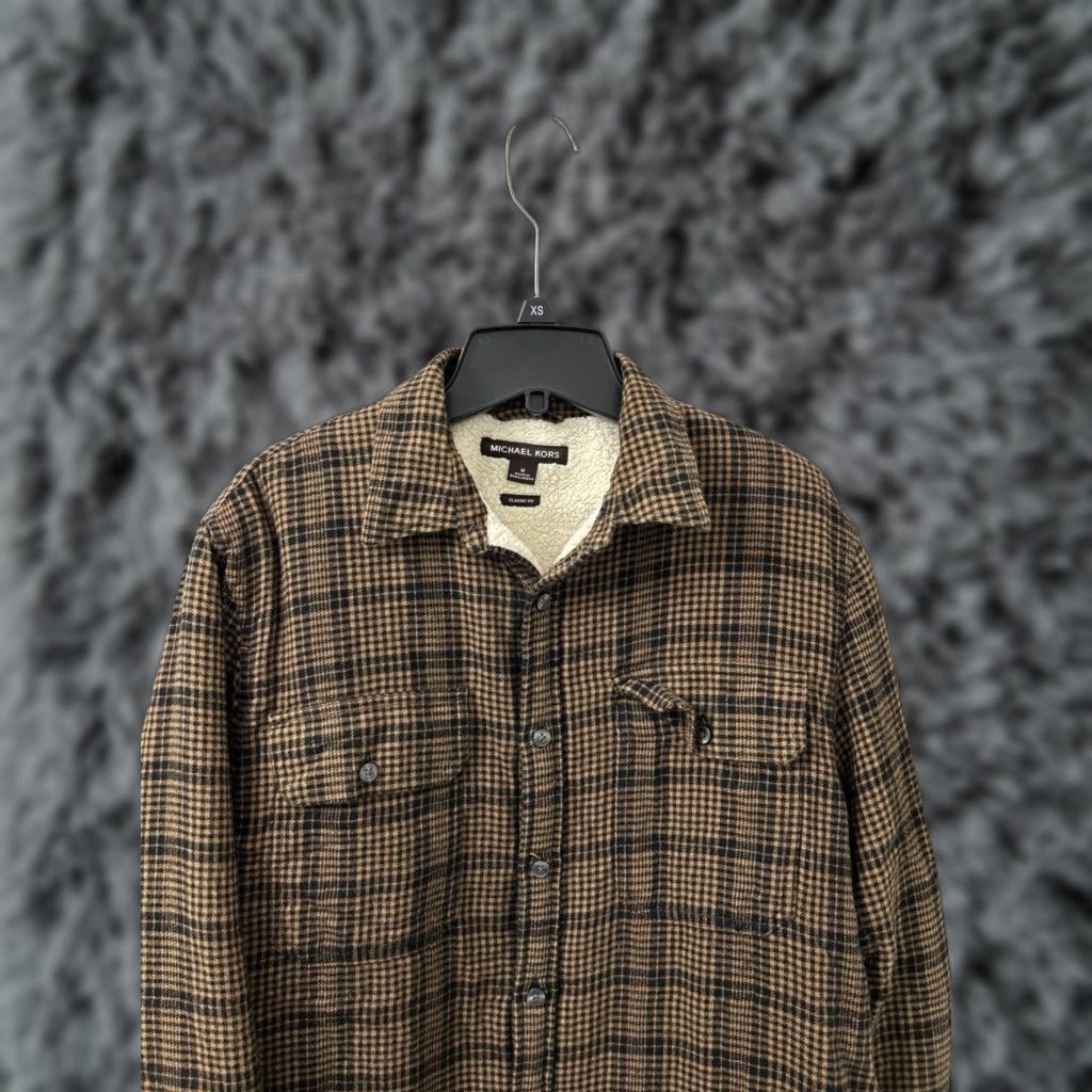 Michael Kors Michael Kors Shirt Jacket Mens M Brown Plaid Sherpa Lined Classic, Button, Pockets, Collared, Mid-Length Jacket, Casual, Fall Winter, Polyester, 28” Size US M / EU 48-50 / 2 - 1 Thumbnail