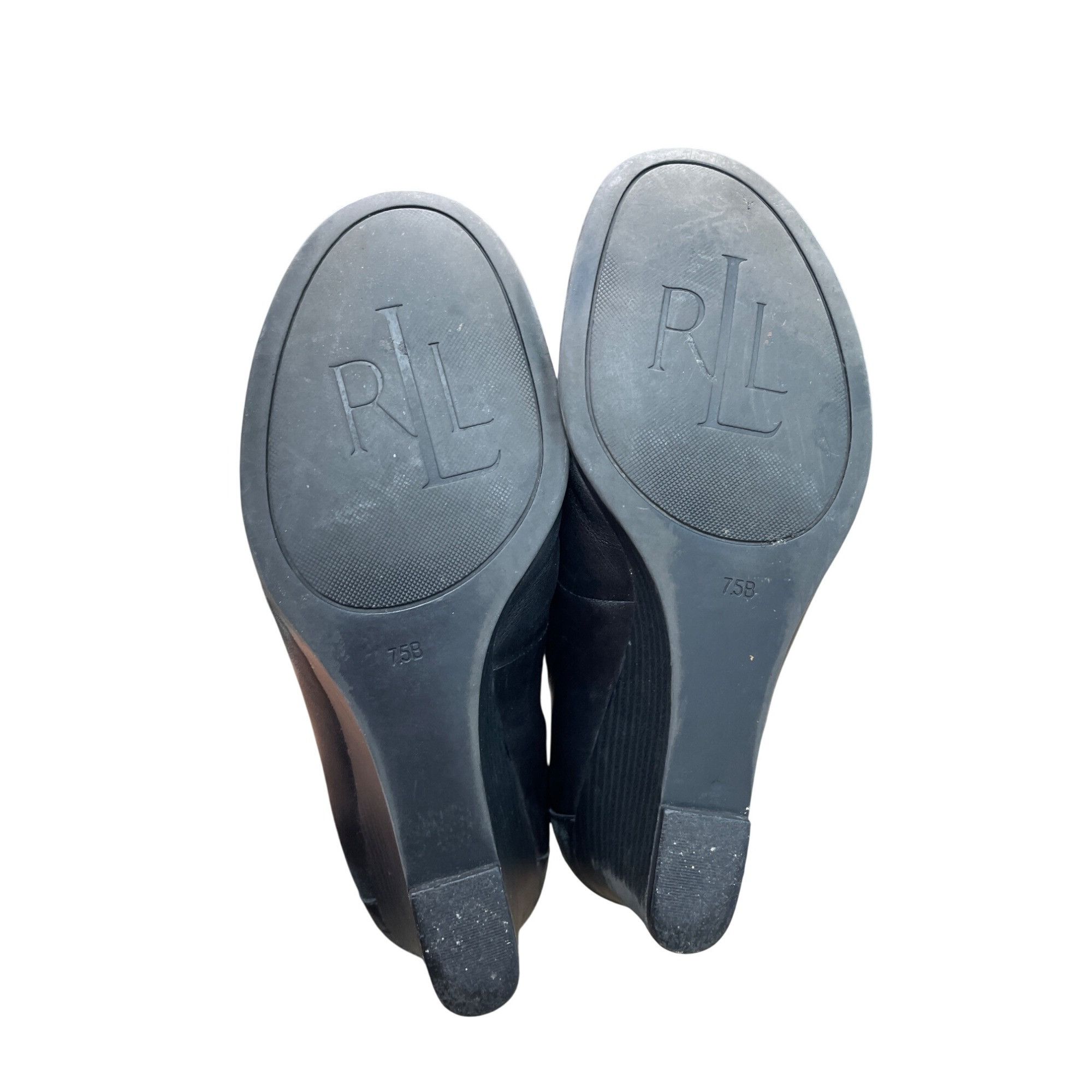 Ralph Lauren Ralph Lauren Lauren Womens Black Leather Wedge Heels Size 7. Size US 7.5 / IT 37.5 - 5 Thumbnail