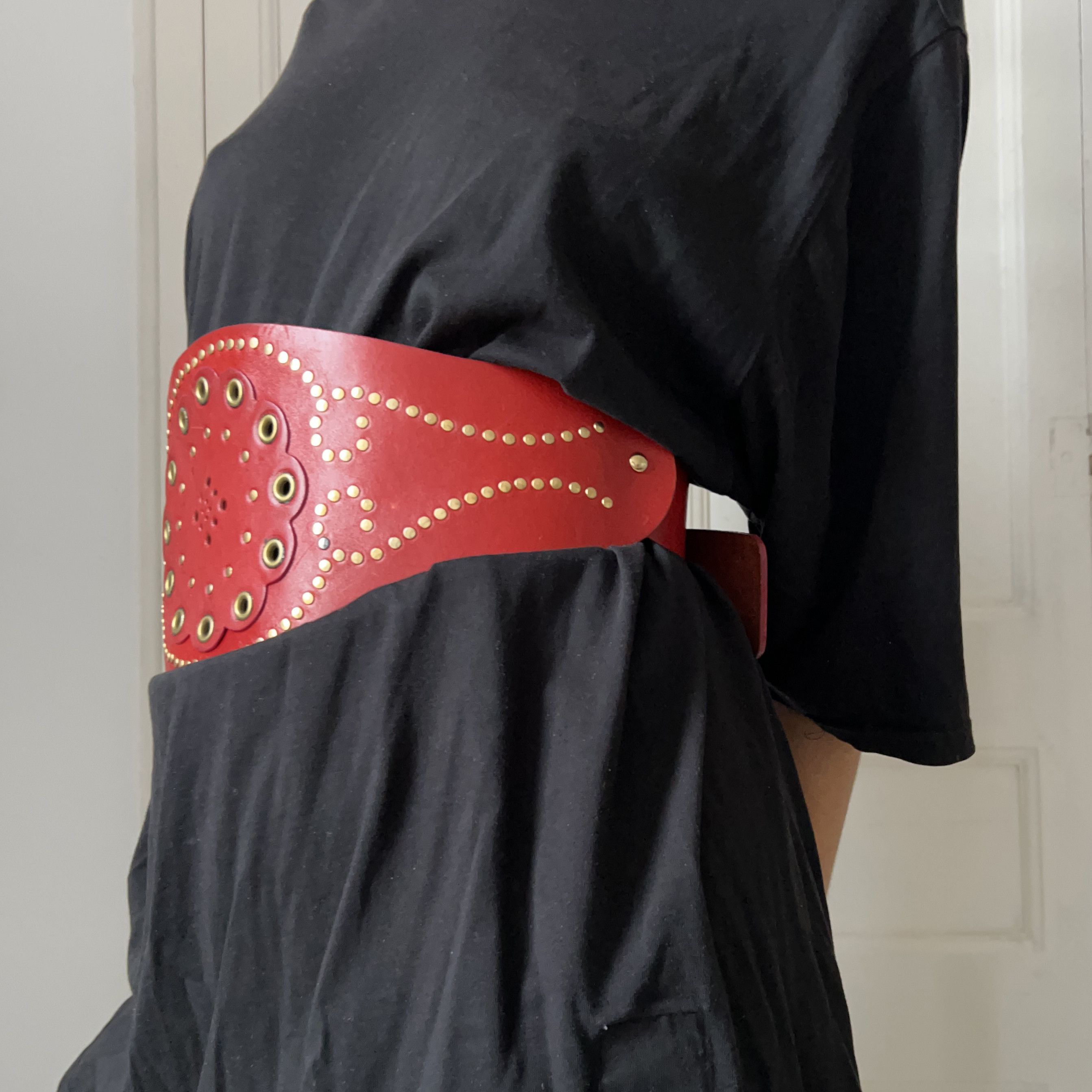 Vintage Vintage Red Leather Studded Corset Belt Size ONE SIZE - 4 Thumbnail